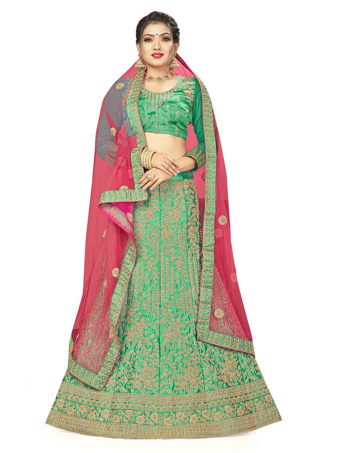 MANVAA Embroidered Semi-Stitched Silk Lehenga & Unstitched Blouse With Dupatta, Green
MANVAA Embroidered Semi-Stitched Silk Lehenga & Unstitched Blouse With Dupatta, Green