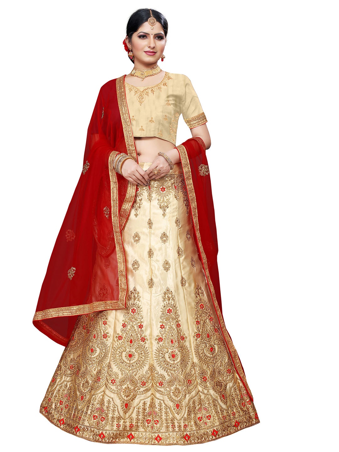 MANVAA Embroidered Beads and Stones Semi-Stitched Lehenga & Unstitched Blouse With Dupatta, Cream
MANVAA Embroidered Beads and Stones Semi-Stitched Lehenga & Unstitched Blouse With Dupatta, Cream