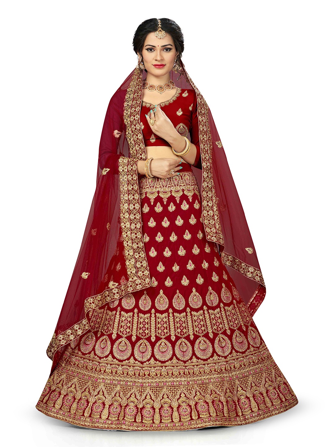 MANVAA Embroidered Semi-Stitched Velvet Lehenga & Unstitched Blouse With Dupatta, Red
MANVAA Embroidered Semi-Stitched Velvet Lehenga & Unstitched Blouse With Dupatta, Red