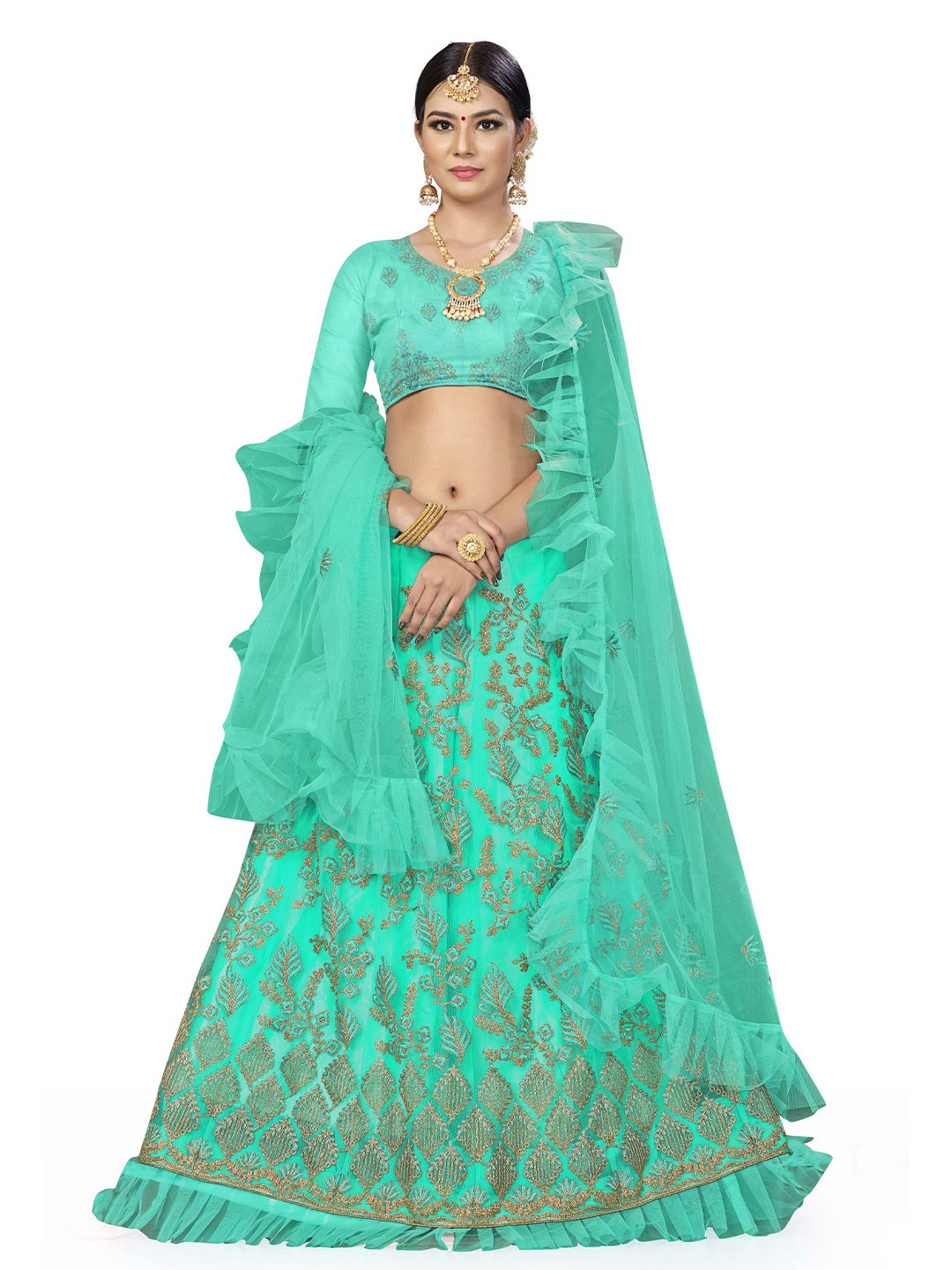 MANVAA Embroidered Thread Work Semi-Stitched Lehenga & Unstitched Blouse With Dupatta, Green
MANVAA Embroidered Thread Work Semi-Stitched Lehenga & Unstitched Blouse With Dupatta, Green