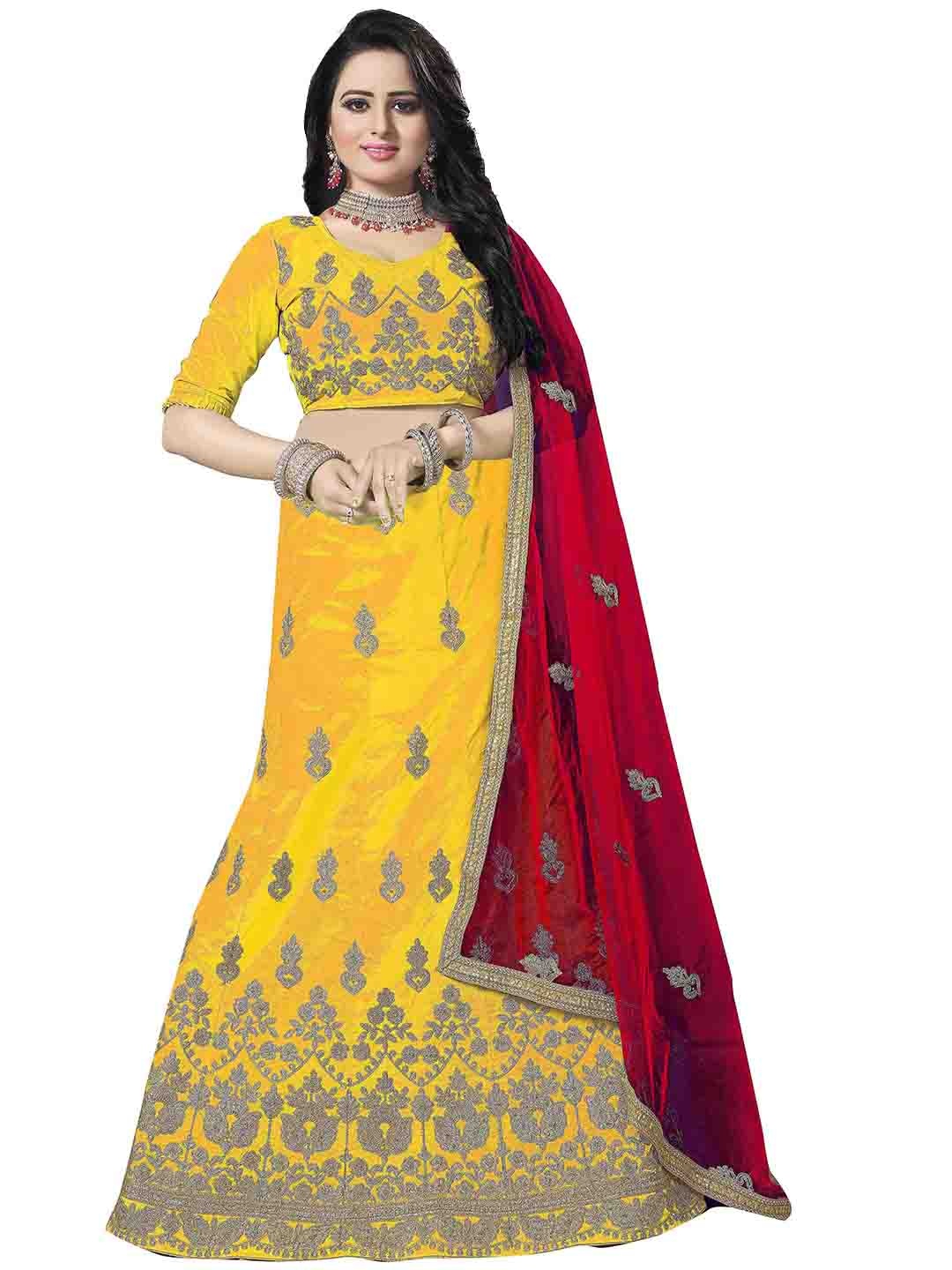 MANVAA Embroidered Thread Work Semi-Stitched Lehenga & Unstitched Blouse With Dupatta, Yellow
MANVAA Embroidered Thread Work Semi-Stitched Lehenga & Unstitched Blouse With Dupatta, Yellow