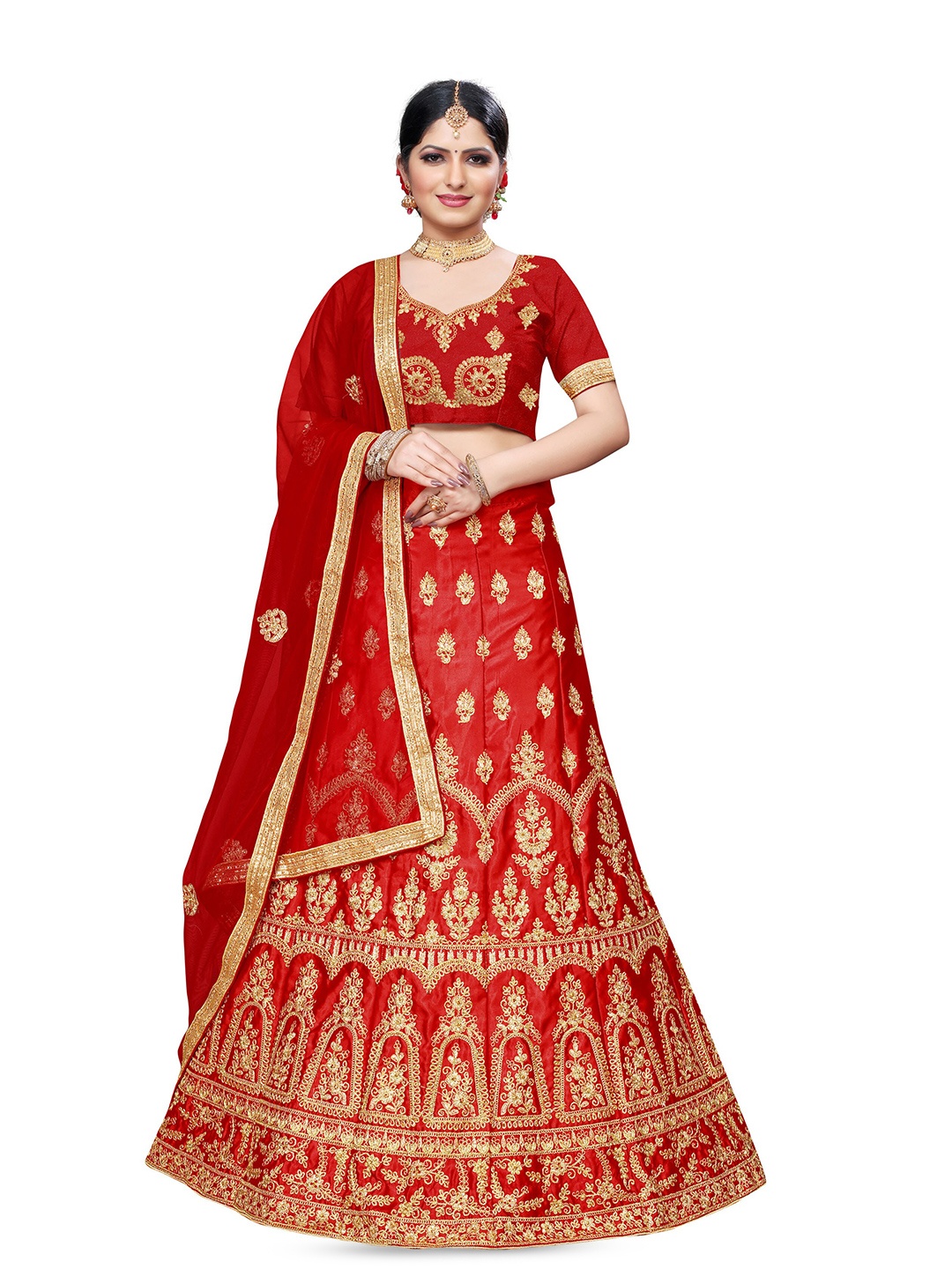 MANVAA Embroidered Beads and Stones Semi-Stitched Lehenga & Unstitched Blouse With Dupatta, Red
MANVAA Embroidered Beads and Stones Semi-Stitched Lehenga & Unstitched Blouse With Dupatta, Red