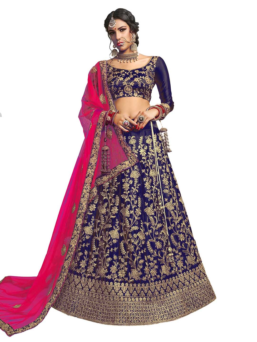 MANVAA Embroidered Semi-Stitched Satin Lehenga & Unstitched Blouse With Dupatta, Navy blue
MANVAA Embroidered Semi-Stitched Satin Lehenga & Unstitched Blouse With Dupatta, Navy blue