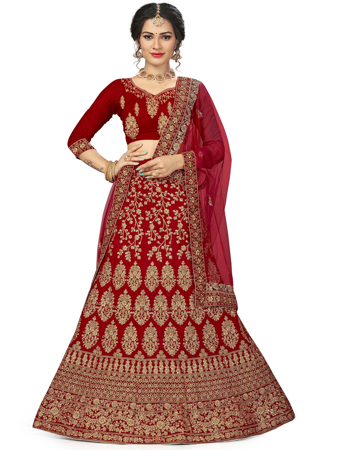 MANVAA Embroidered Thread Work Semi-Stitched Lehenga & Unstitched Blouse With Dupatta, Red
MANVAA Embroidered Thread Work Semi-Stitched Lehenga & Unstitched Blouse With Dupatta, Red