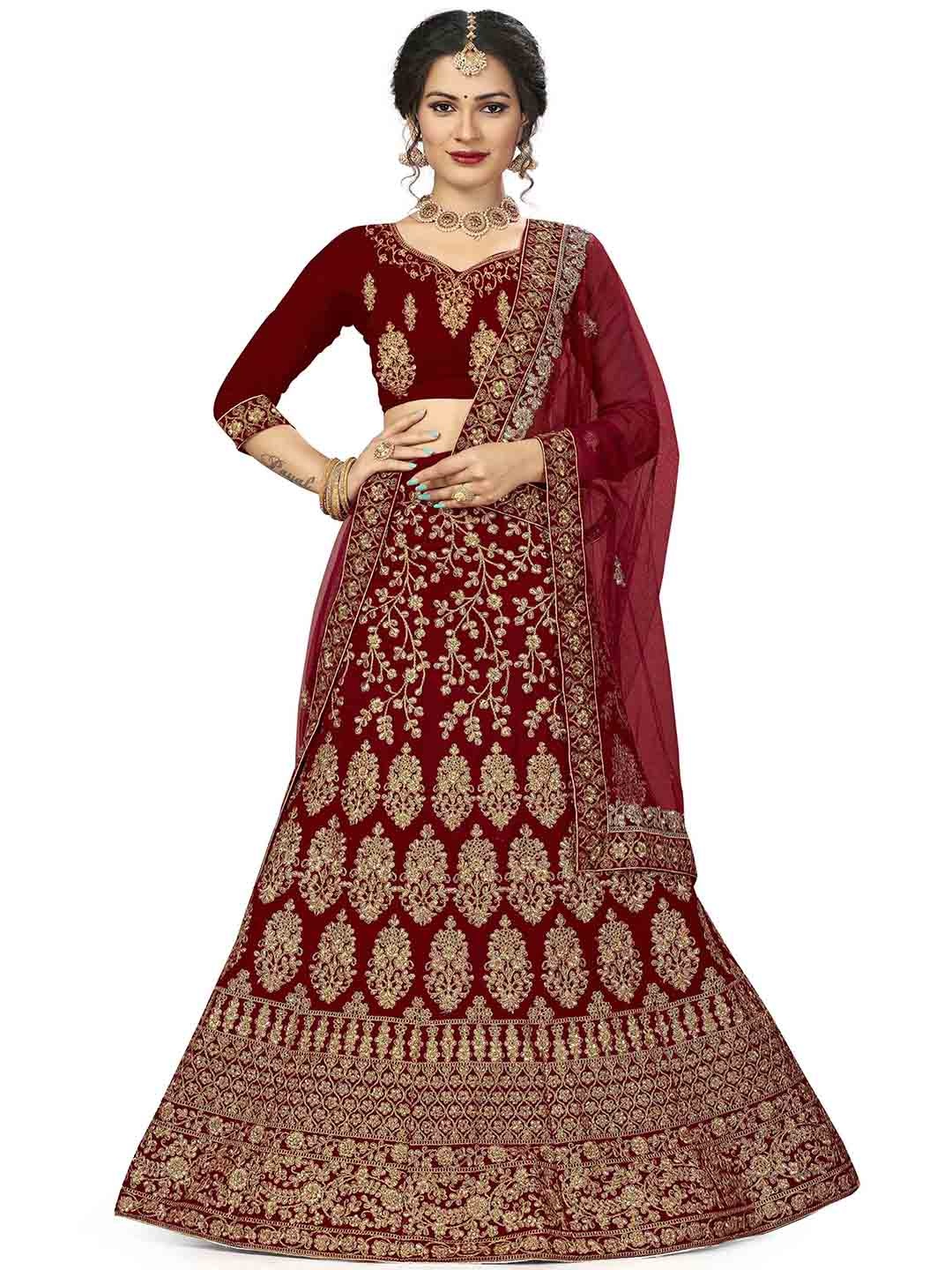MANVAAEmbroidered Thread Work Semi-Stitched Lehenga & Unstitched Blouse With Dupatta, Maroon
MANVAAEmbroidered Thread Work Semi-Stitched Lehenga & Unstitched Blouse With Dupatta, Maroon