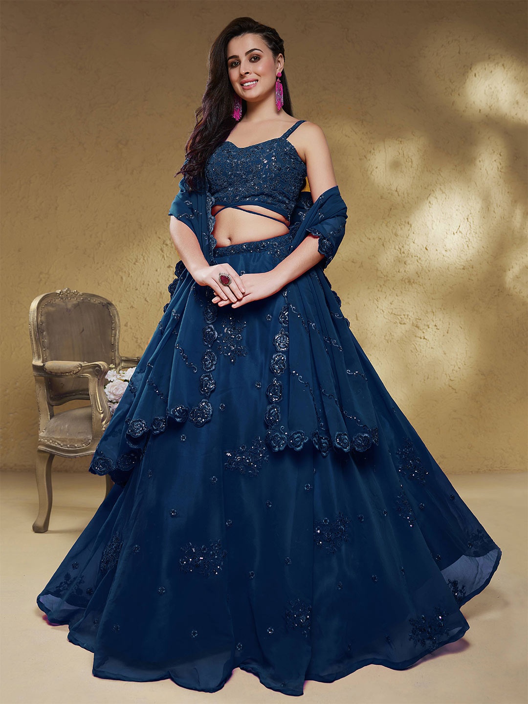 FABPIXEL Embroidered Sequinned Semi-Stitched Lehenga & Unstitched Blouse With Dupatta, Blue
FABPIXEL Embroidered Sequinned Semi-Stitched Lehenga & Unstitched Blouse With Dupatta, Blue