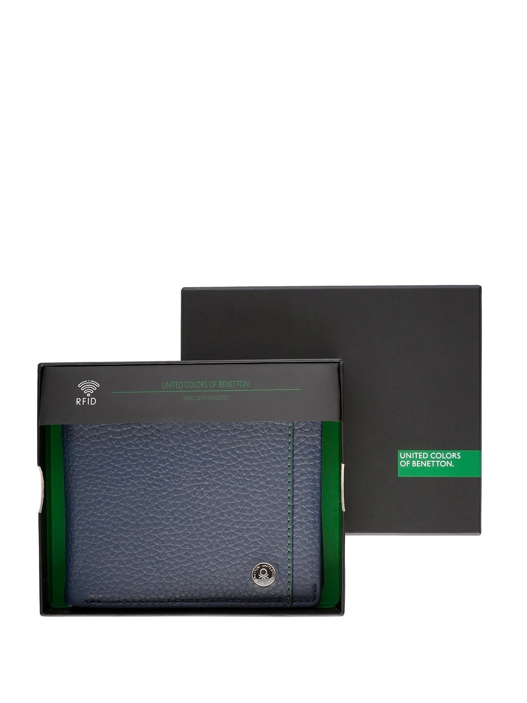 United Colors of Benetton Leather Two Fold Wallet, Navy blue