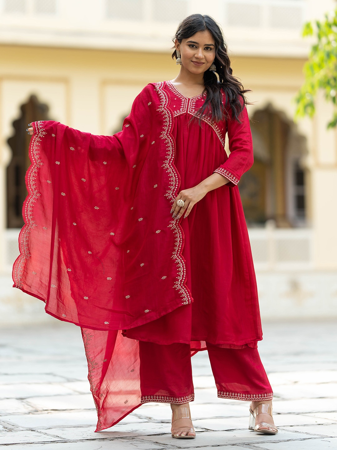 Navlik Floral Embroidered Empire Thread Work Kurta With Palazzos & Dupatta, Red
Navlik Floral Embroidered Empire Thread Work Kurta With Palazzos & Dupatta, Red