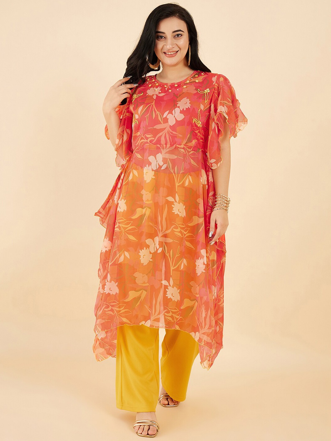 Antheaa Curve Plus Size Floral Printed Flared Sleeves Kaftan Kurta With Trousers, Orange
Antheaa Curve Plus Size Floral Printed Flared Sleeves Kaftan Kurta With Trousers, Orange