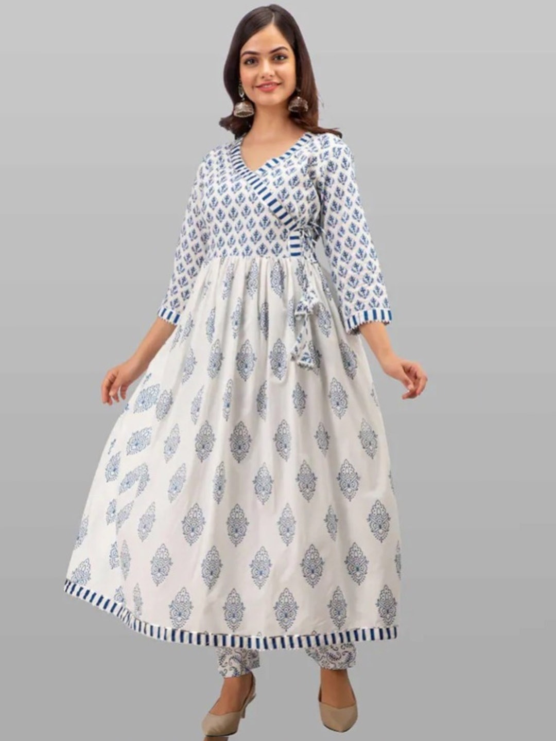 ZEEPKART Ethnic Motifs Printed Angrakha Anarkali Kurta With Trousers & Dupatta, Blue
ZEEPKART Ethnic Motifs Printed Angrakha Anarkali Kurta With Trousers & Dupatta, Blue
