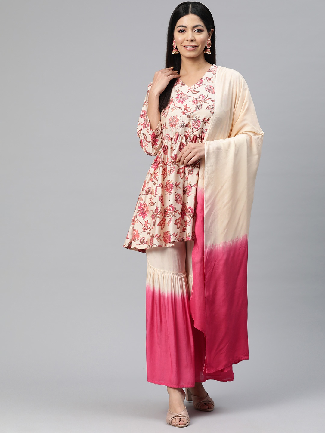 Readiprint Ombre Printed Pleated Sequinned Pure Silk Kurta with Sharara & Dupatta, Pink
Readiprint Ombre Printed Pleated Sequinned Pure Silk Kurta with Sharara & Dupatta, Pink