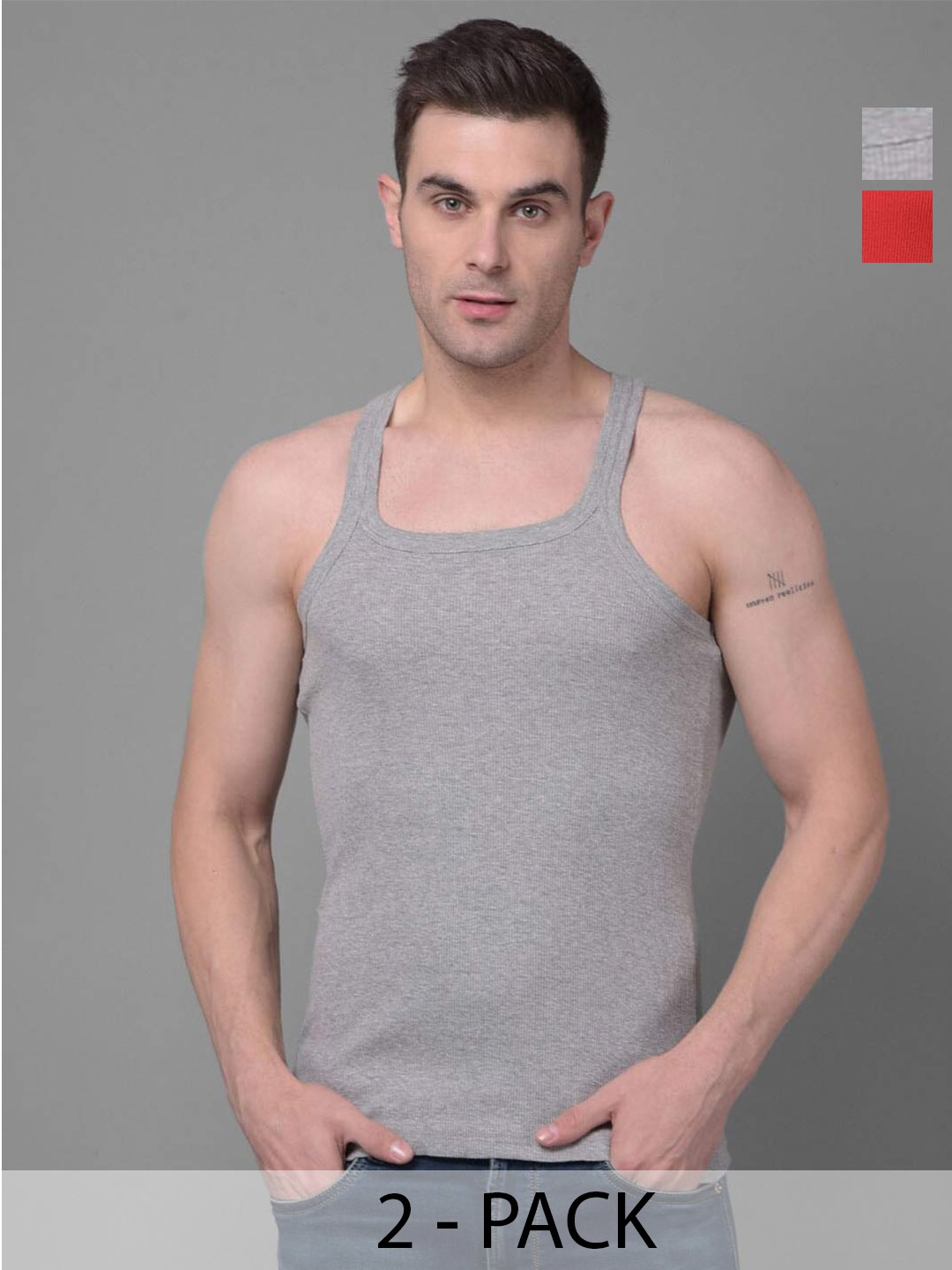 Dollar Bigboss Pack of 2 Combed Cotton Racerback Styled Gym Vest MBB-01-PO2-CO2-S24, Assorted
Dollar Bigboss Pack of 2 Combed Cotton Racerback Styled Gym Vest MBB-01-PO2-CO2-S24, Assorted