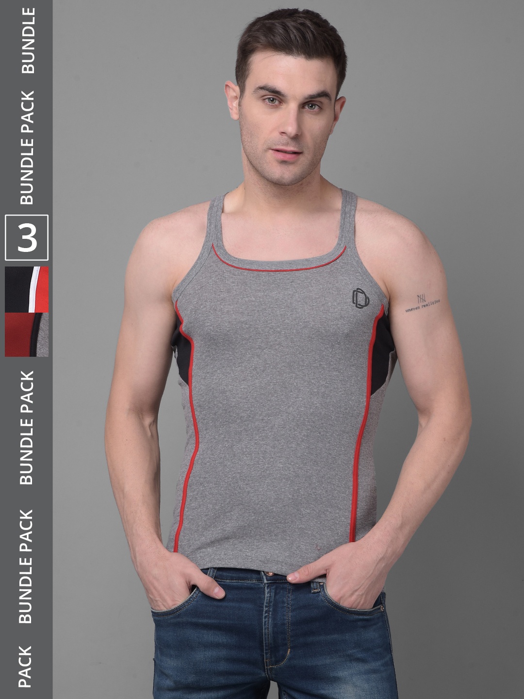 Dollar Bigboss Men Solid Pack of 3 Cotton Racerback Styled Gym Vest MBB-11-E1-PO3-CO2-S, Assorted
Dollar Bigboss Men Solid Pack of 3 Cotton Racerback Styled Gym Vest MBB-11-E1-PO3-CO2-S, Assorted