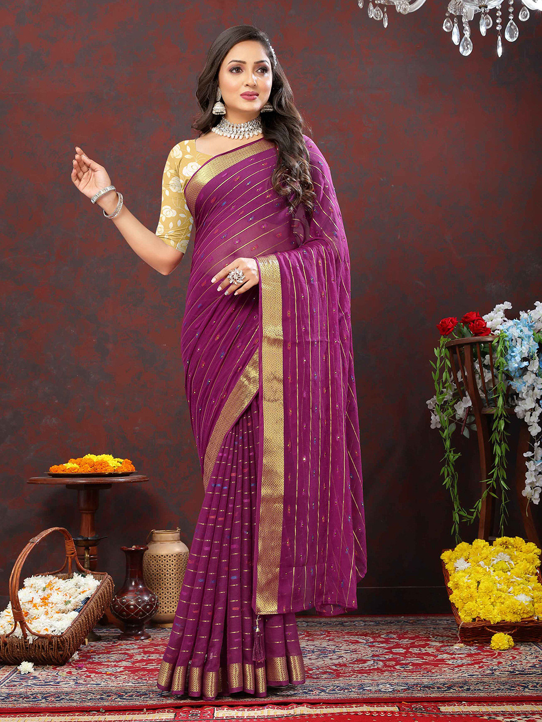 Rhey Striped Woven Design Zari Pure Chiffon Banarasi Saree, Purple
Rhey Striped Woven Design Zari Pure Chiffon Banarasi Saree, Purple