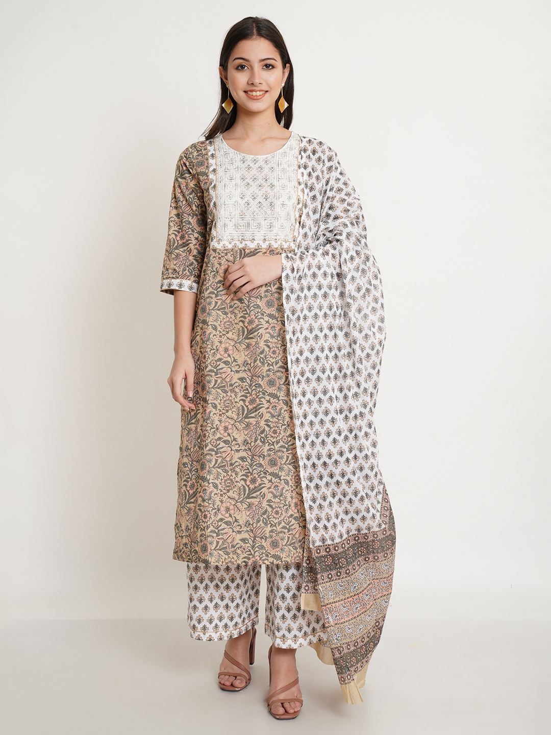 COTLAND FASHION Floral Printed Round Neck Cotton Straight Kurta with Palazzos Dupatta, Beige
COTLAND FASHION Floral Printed Round Neck Cotton Straight Kurta with Palazzos Dupatta, Beige