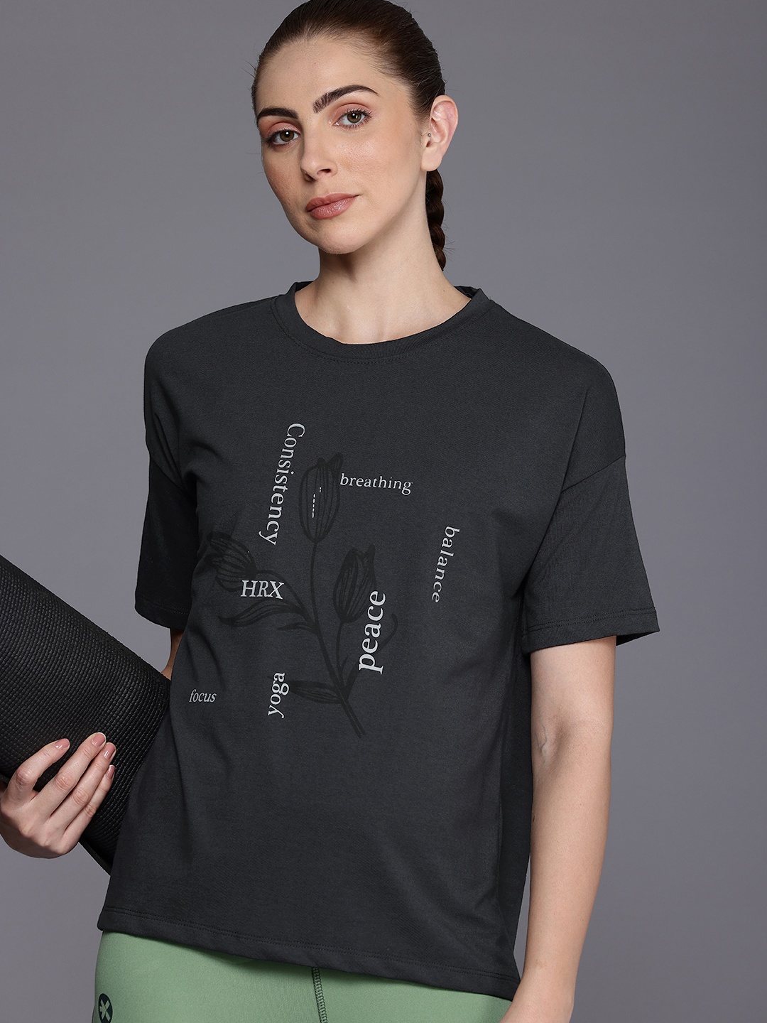 HRX by Hrithik Roshan Relaxed Fit Antimicrobial Wellness Finish Printed Yoga T-shirt, Charcoal
HRX by Hrithik Roshan Relaxed Fit Antimicrobial Wellness Finish Printed Yoga T-shirt, Charcoal