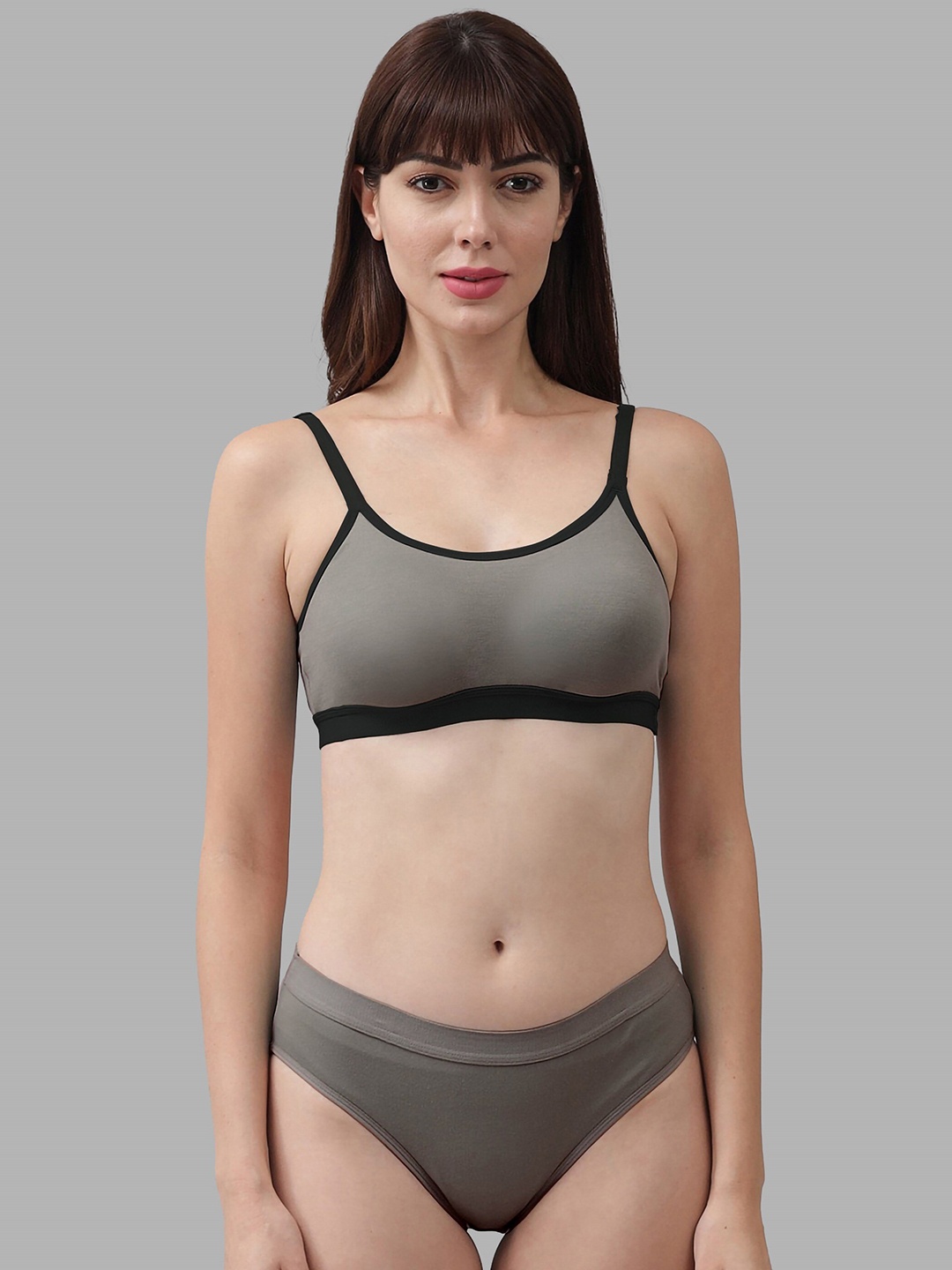 PIBU Cotton Briefs Lingerie Set, Grey