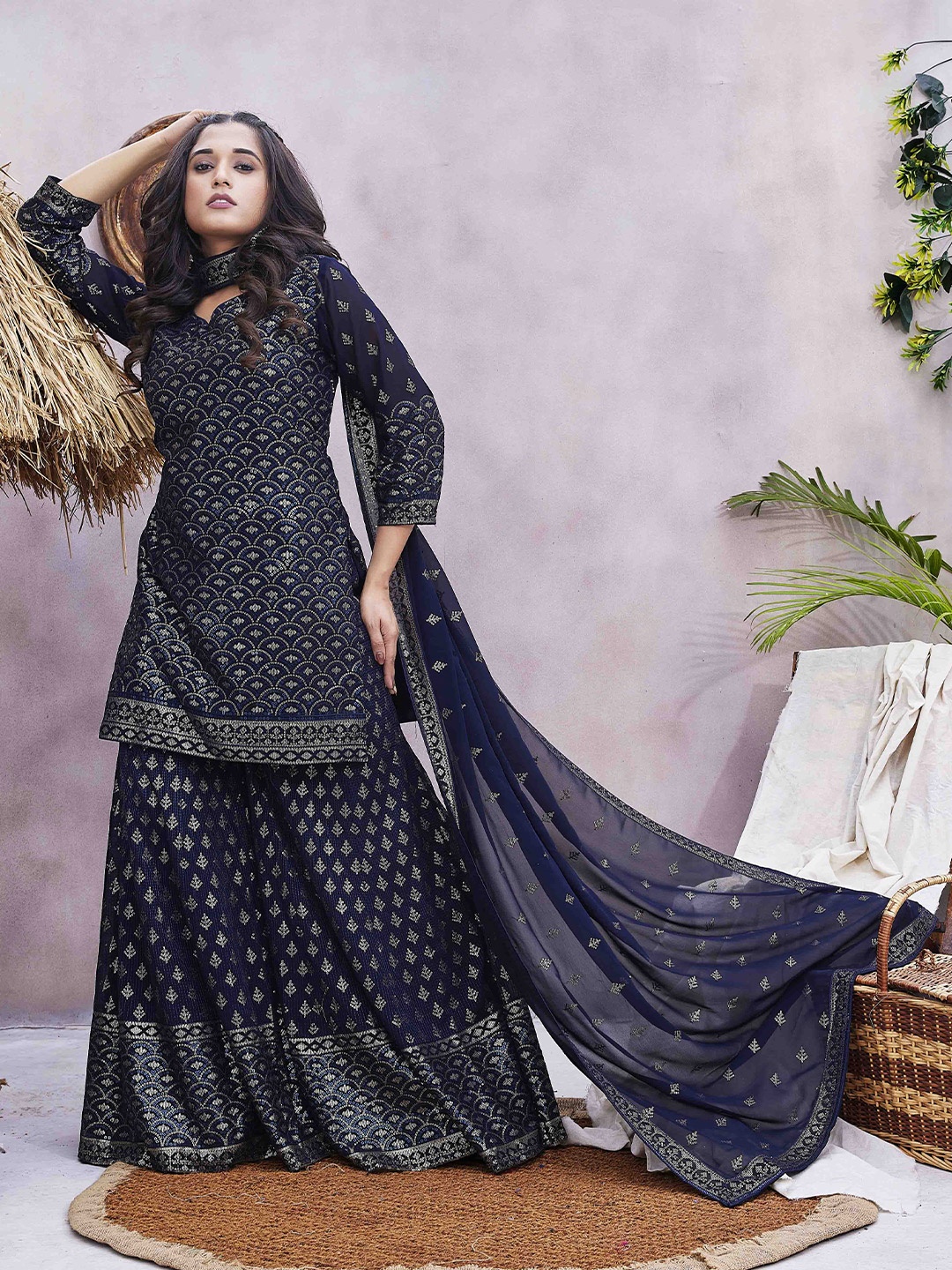Ariya Prints Embroidered Sweetheart Neck Sequinned Georgette Kurta Set With Dupatta, Blue
Ariya Prints Embroidered Sweetheart Neck Sequinned Georgette Kurta Set With Dupatta, Blue