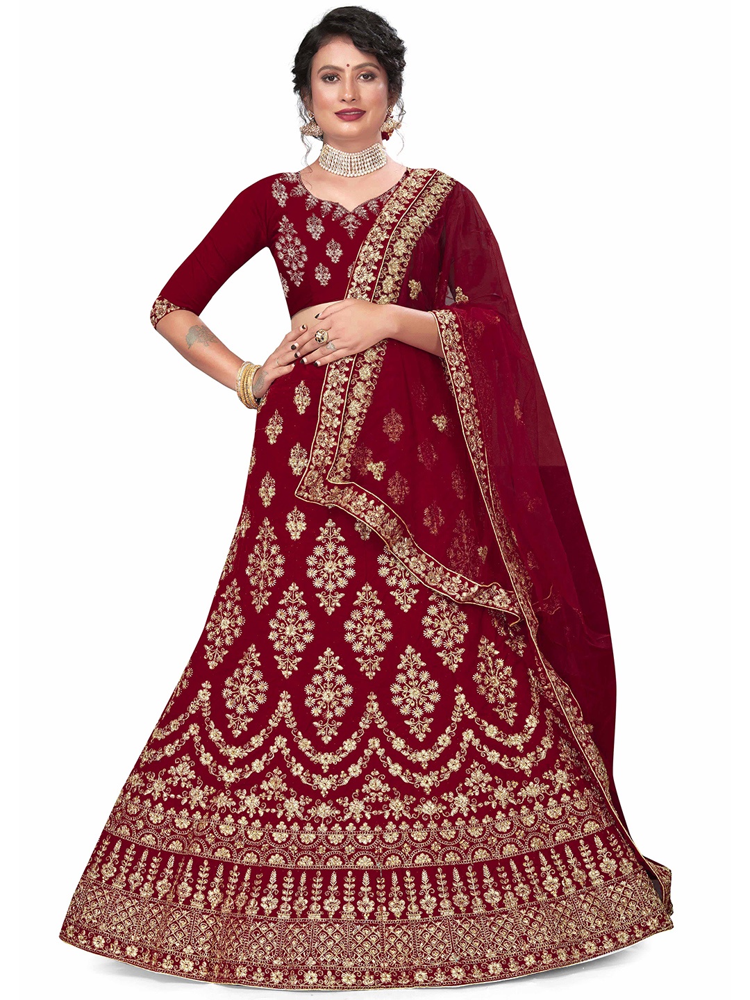 MANVAA Floral Embroidered Semi-Stitched Lehenga & Unstitched Blouse With Dupatta, Maroon
MANVAA Floral Embroidered Semi-Stitched Lehenga & Unstitched Blouse With Dupatta, Maroon