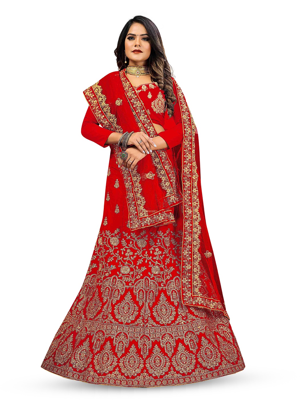 MANVAA Embroidered Stones Velvet Semi Stitched Lehenga & Unstitched Blouse With Dupatta, Red
MANVAA Embroidered Stones Velvet Semi Stitched Lehenga & Unstitched Blouse With Dupatta, Red