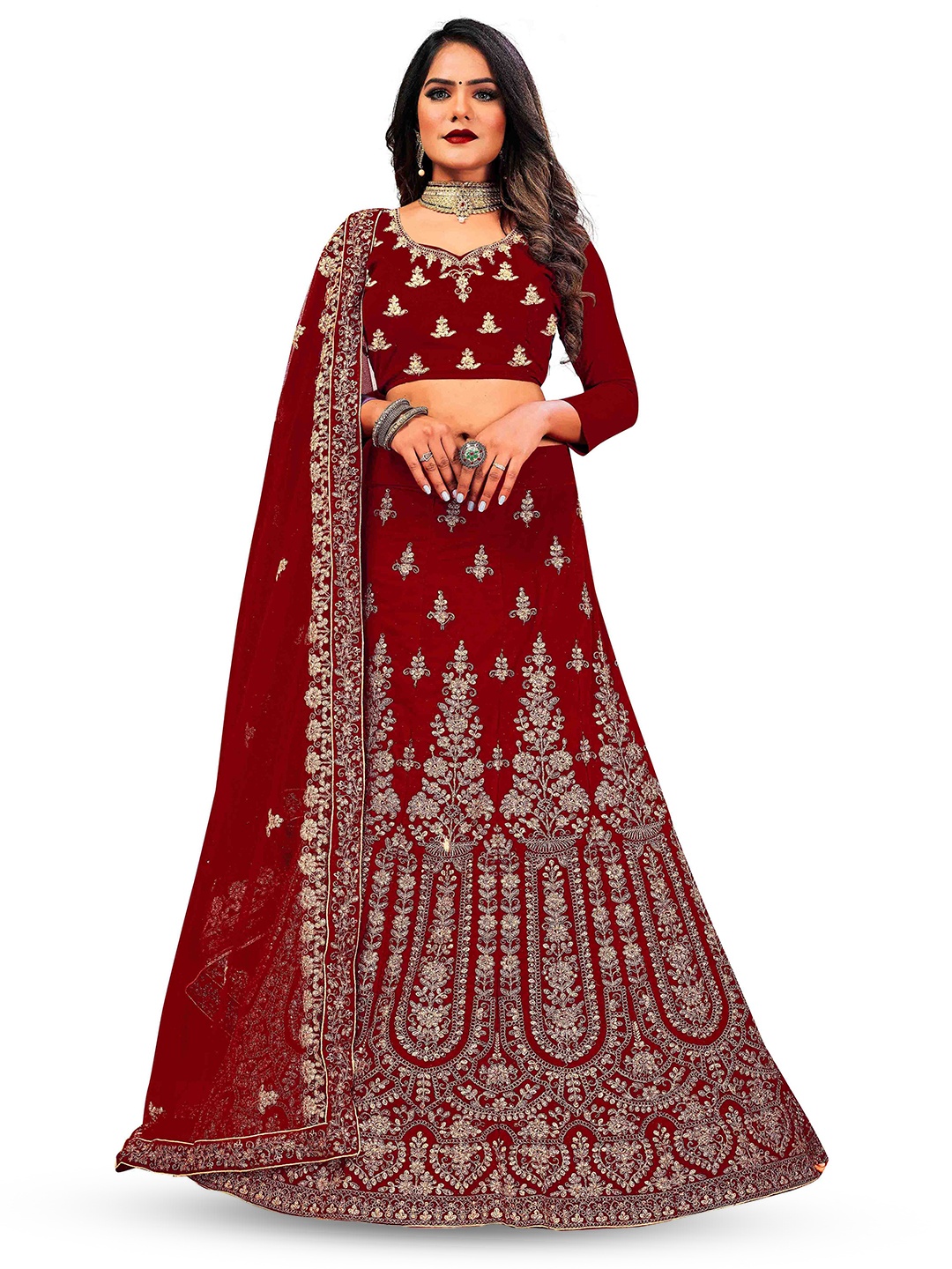 MANVAA Embroidered Beads and Stones Semi-Stitched Lehenga & Unstitched Blouse With Dupatta, Maroon
MANVAA Embroidered Beads and Stones Semi-Stitched Lehenga & Unstitched Blouse With Dupatta, Maroon