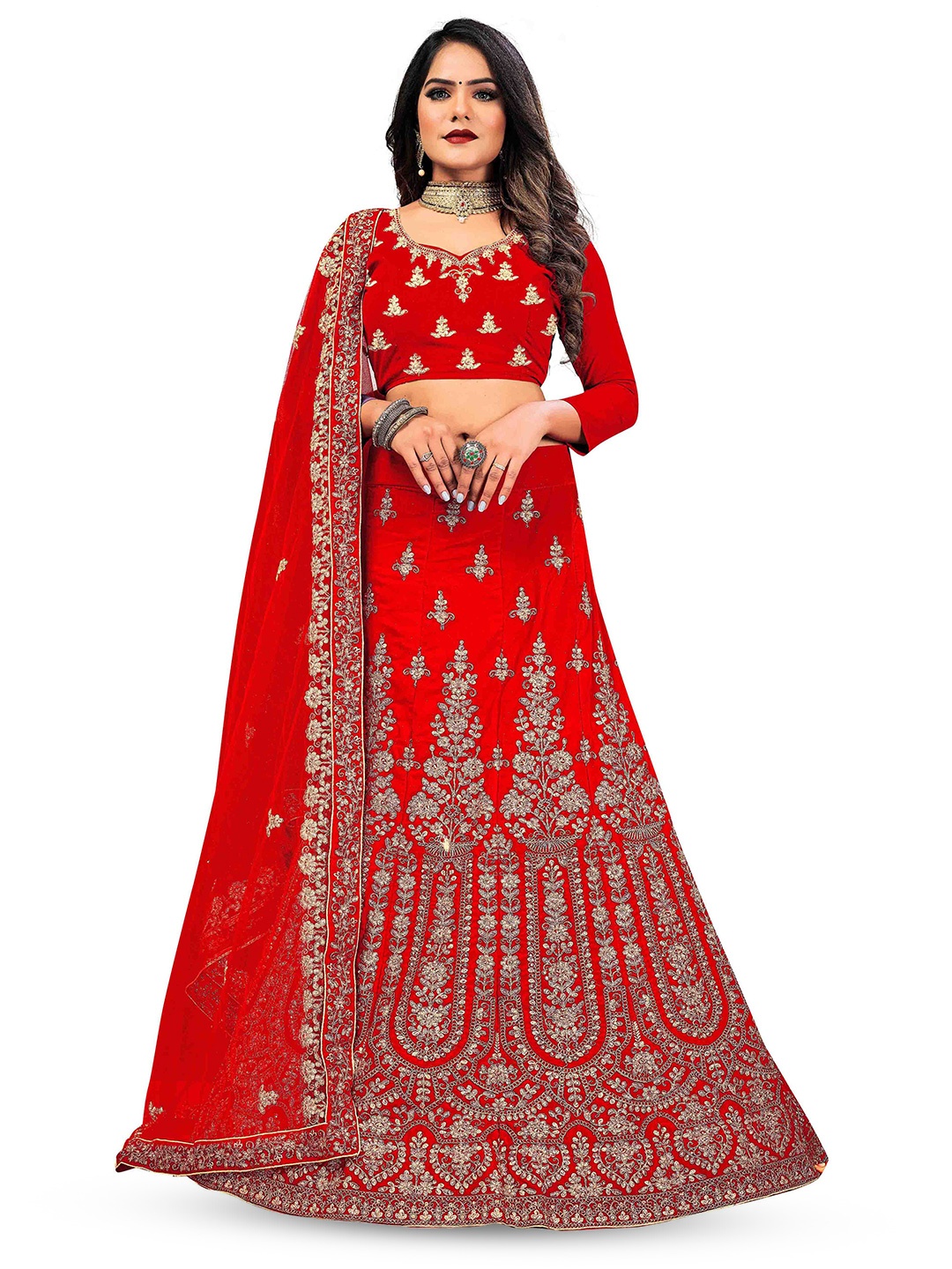 MANVAA Embroidered Beads and Stones Semi-Stitched Lehenga & Unstitched Blouse With Dupatta, Red
MANVAA Embroidered Beads and Stones Semi-Stitched Lehenga & Unstitched Blouse With Dupatta, Red