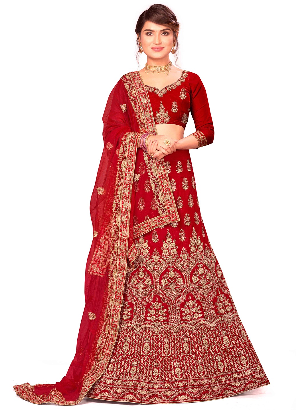 MANVAA Embroidered V-Neck Velvet Semi Stitched Lehenga & Unstitched Blouse With Dupatta, Red
MANVAA Embroidered V-Neck Velvet Semi Stitched Lehenga & Unstitched Blouse With Dupatta, Red