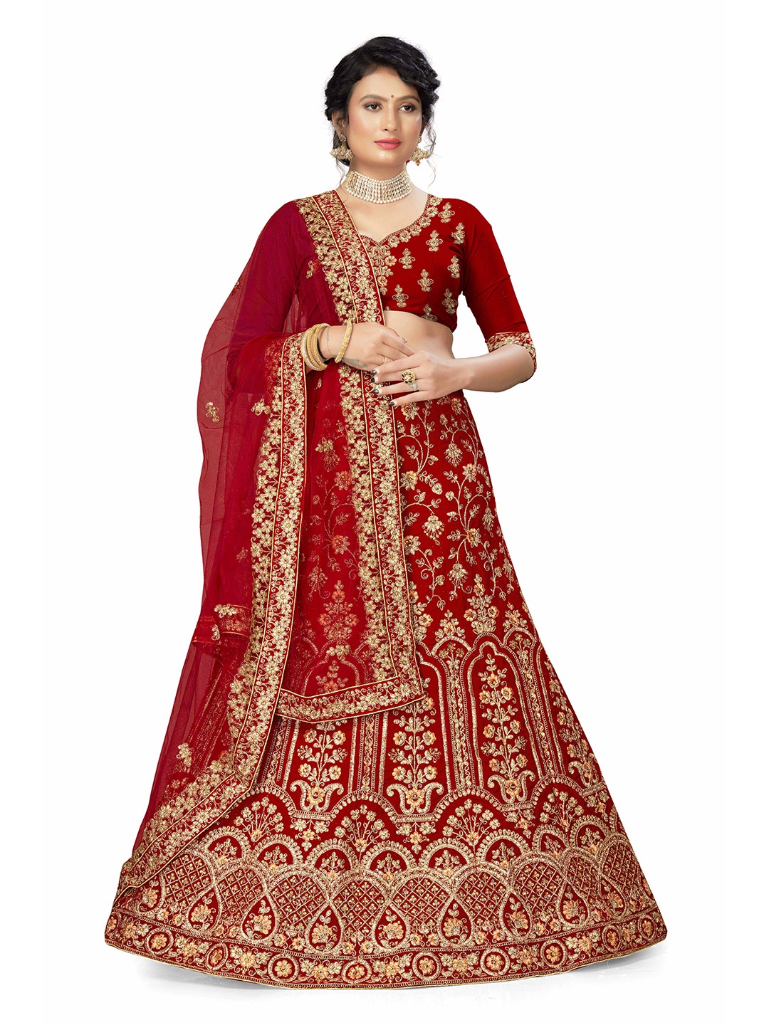 MANVAA Embroidered Beads and Stones Semi-Stitched Lehenga & Unstitched Blouse With Dupatta, Red
MANVAA Embroidered Beads and Stones Semi-Stitched Lehenga & Unstitched Blouse With Dupatta, Red
