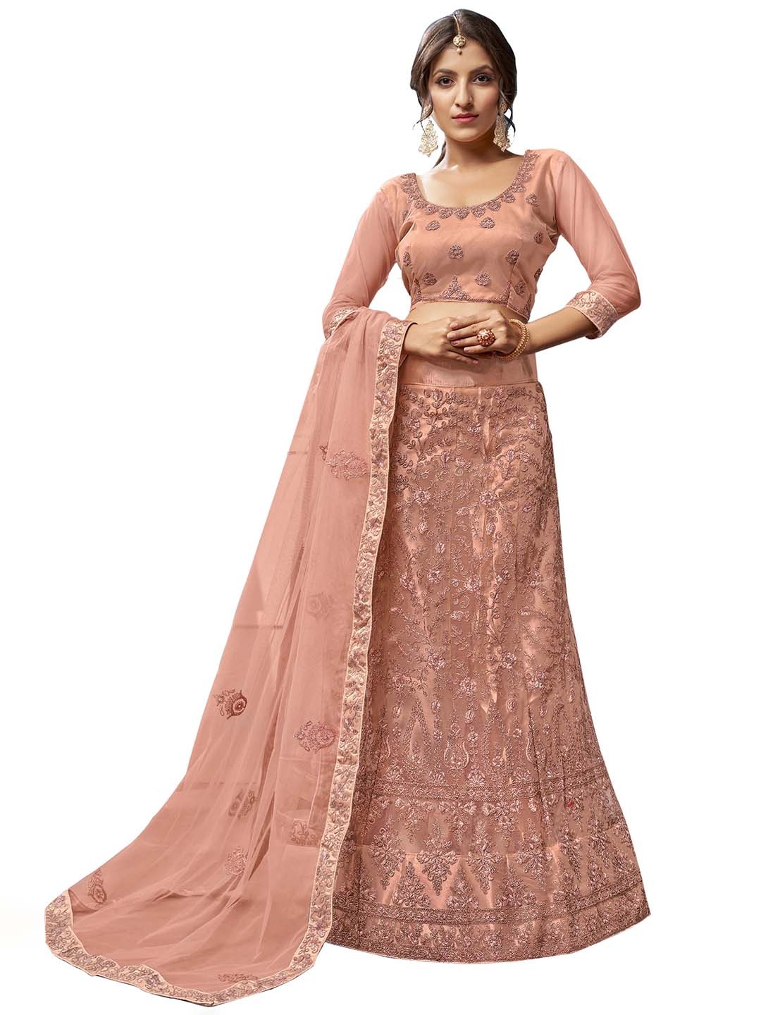 MANVAA Embroidered Thread Work Semi-Stitched Lehenga & Unstitched Blouse With Dupatta, Peach
MANVAA Embroidered Thread Work Semi-Stitched Lehenga & Unstitched Blouse With Dupatta, Peach