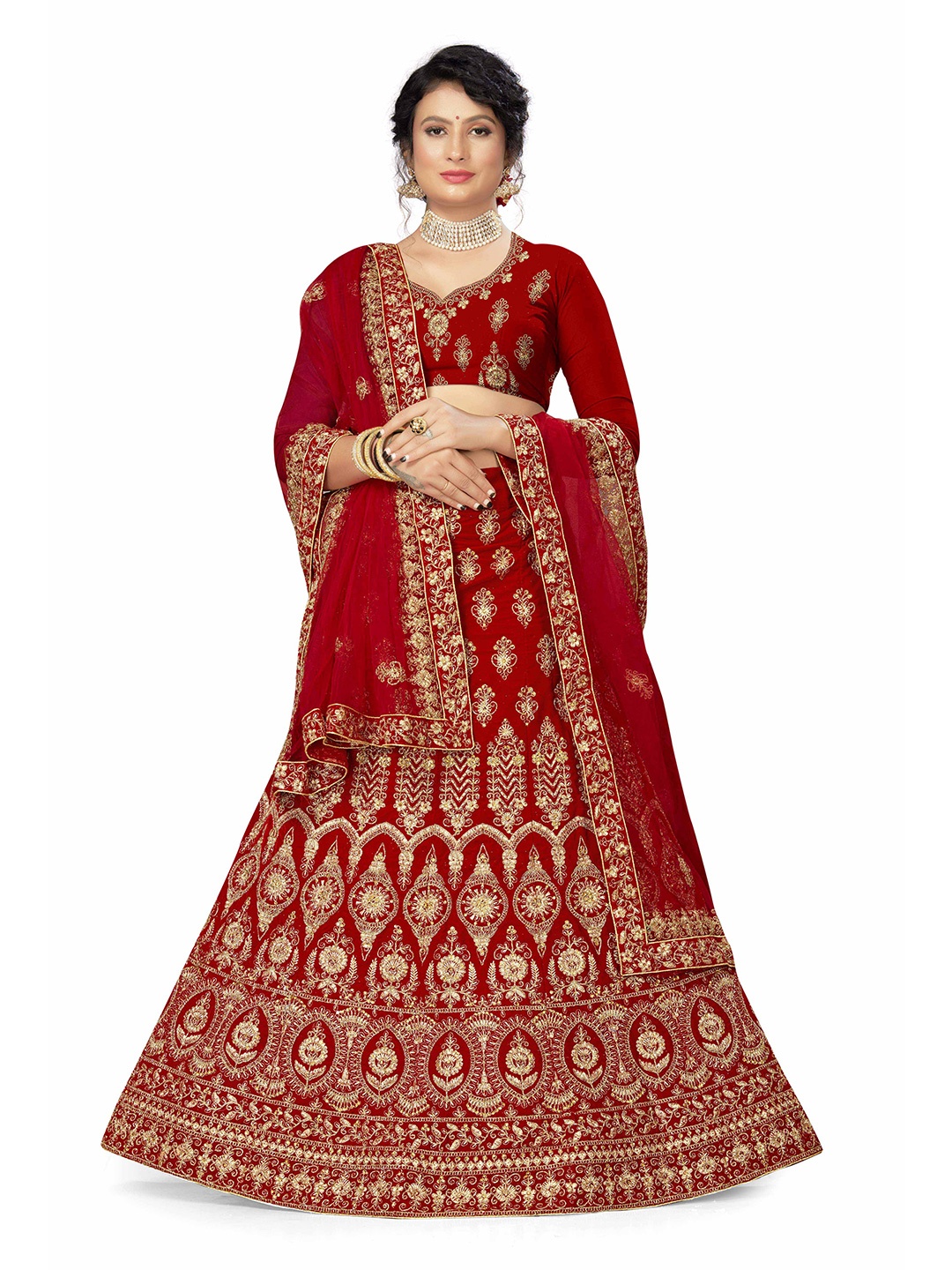 MANVAA Embroidered Beads and Stones Semi-Stitched Lehenga & Unstitched Blouse With Dupatta, Red
MANVAA Embroidered Beads and Stones Semi-Stitched Lehenga & Unstitched Blouse With Dupatta, Red