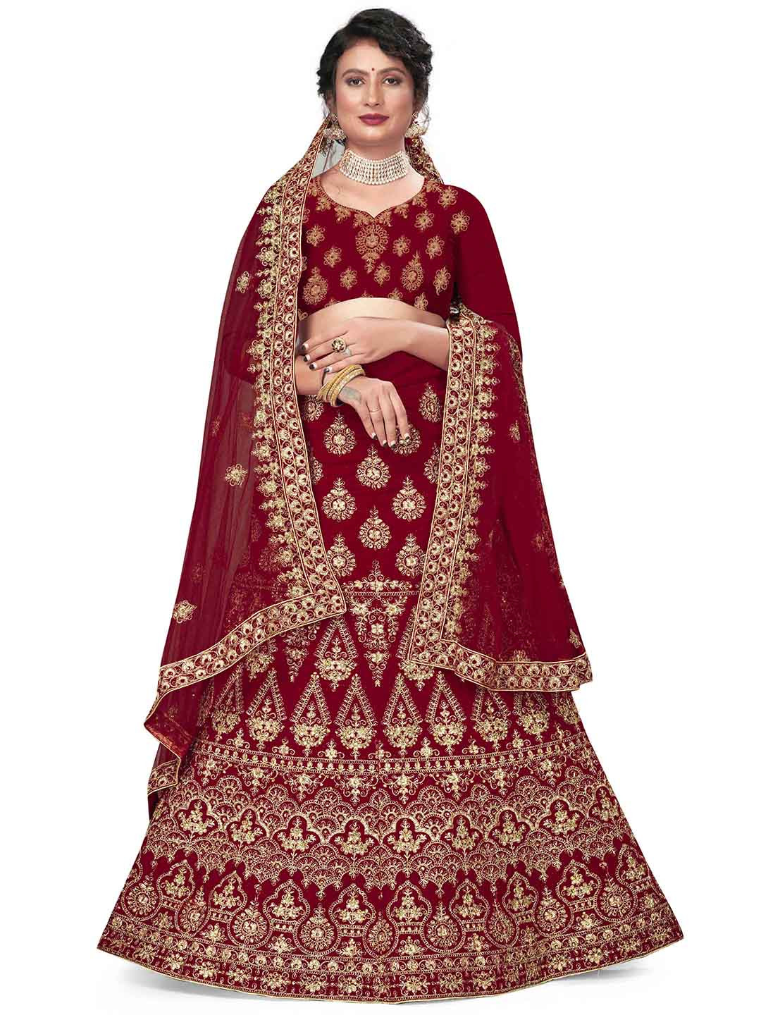 MANVAA Embroidered Thread Work Semi-Stitched Lehenga & Unstitched Blouse With Dupatta, Maroon
MANVAA Embroidered Thread Work Semi-Stitched Lehenga & Unstitched Blouse With Dupatta, Maroon