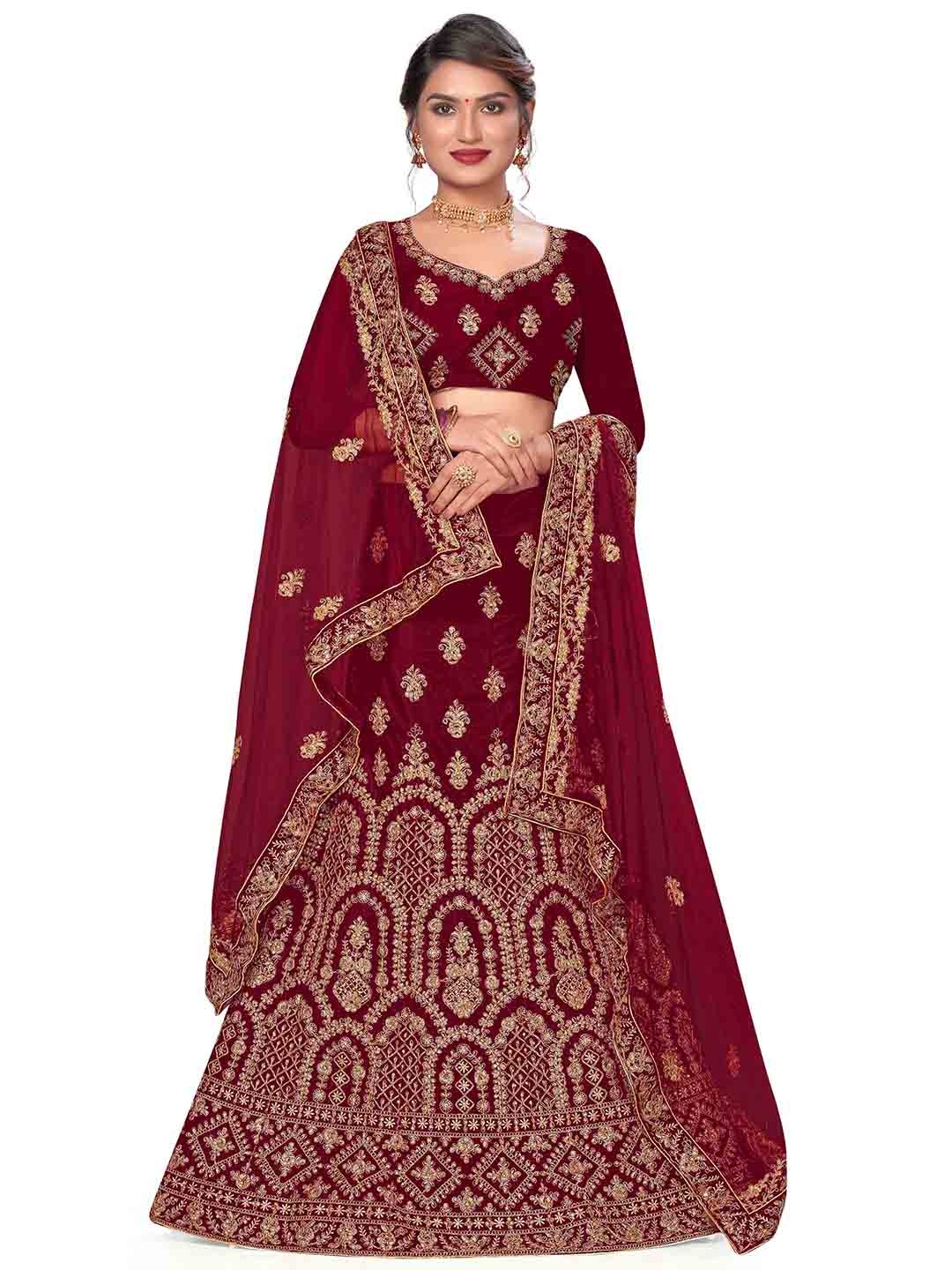 MANVAA Embroidered Semi-Stitched Velvet Lehenga & Unstitched Blouse With Dupatta, Maroon
MANVAA Embroidered Semi-Stitched Velvet Lehenga & Unstitched Blouse With Dupatta, Maroon