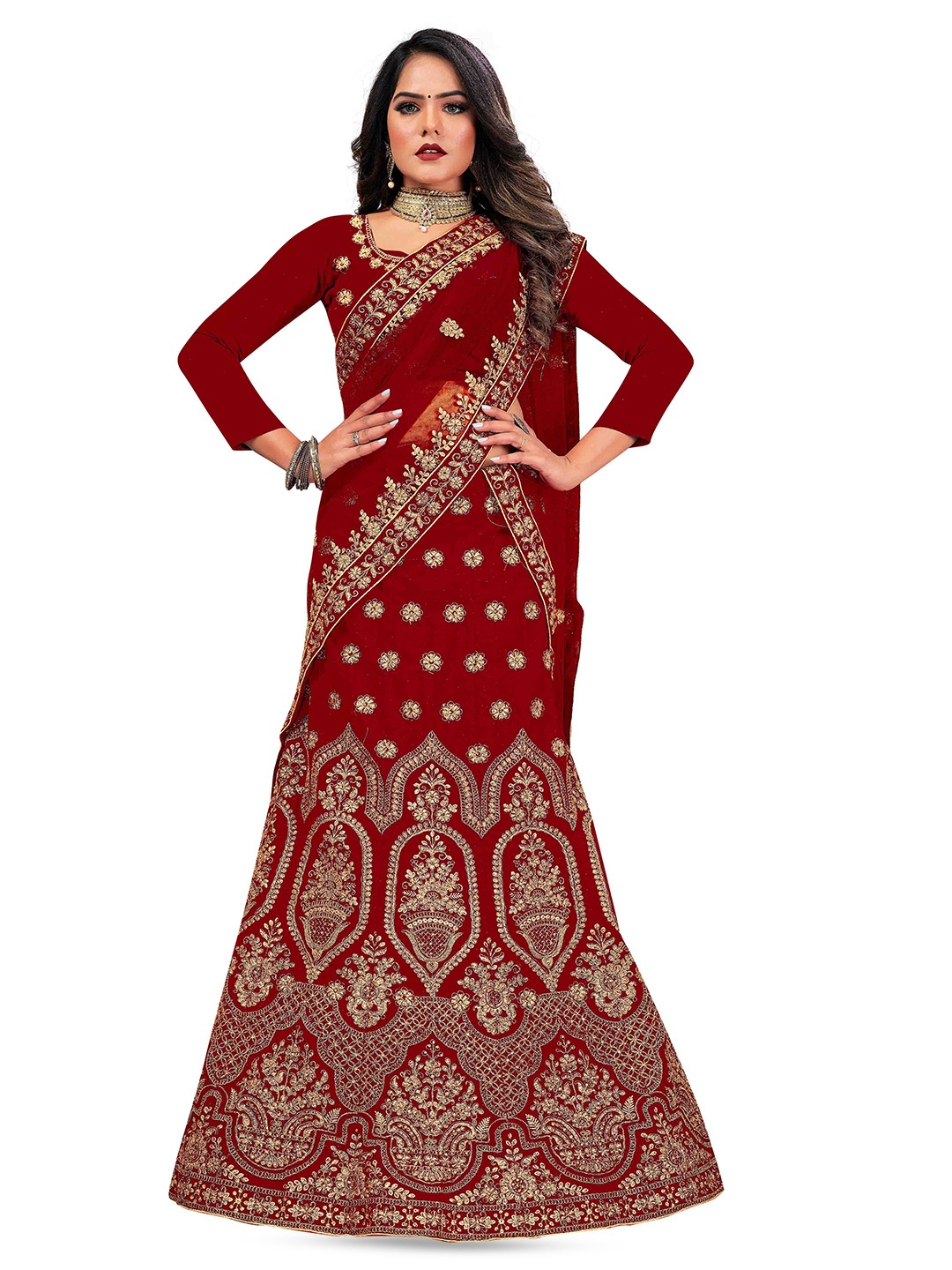 MANVAA Embroidered Thread Work Semi-Stitched Lehenga & Unstitched Blouse With Dupatta, Maroon
MANVAA Embroidered Thread Work Semi-Stitched Lehenga & Unstitched Blouse With Dupatta, Maroon