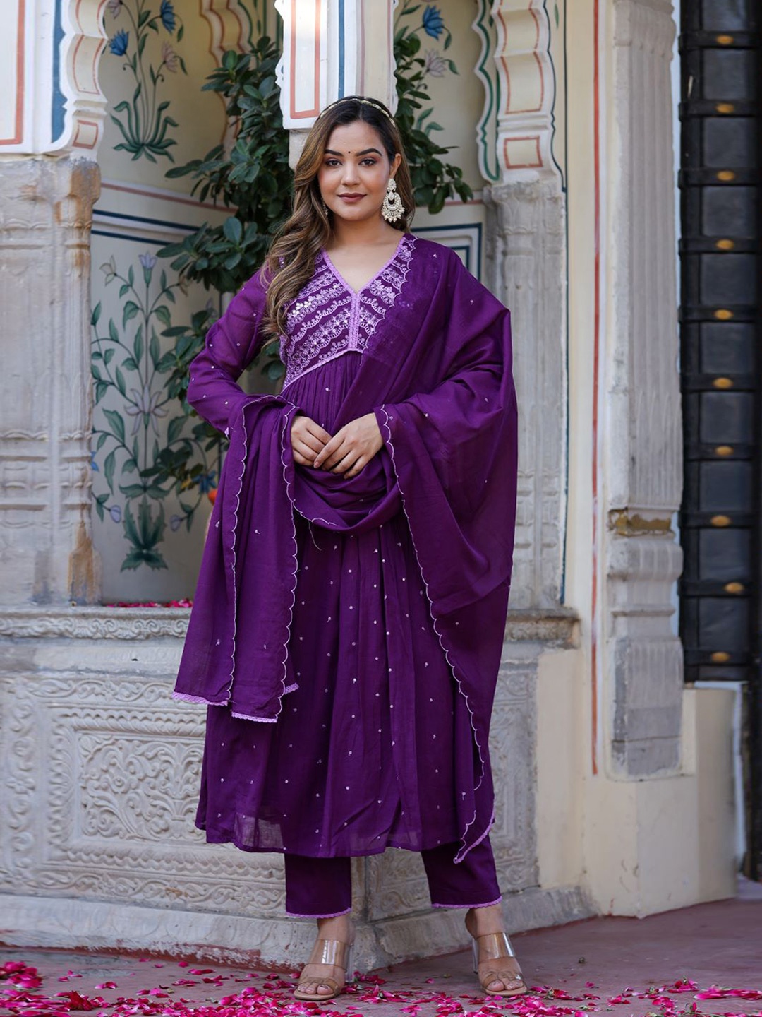 Chandbaali Ethnic Embroidered Empire Mirror Work Pure Cotton Kurta With Trousers & Dupatta, Purple
Chandbaali Ethnic Embroidered Empire Mirror Work Pure Cotton Kurta With Trousers & Dupatta, Purple