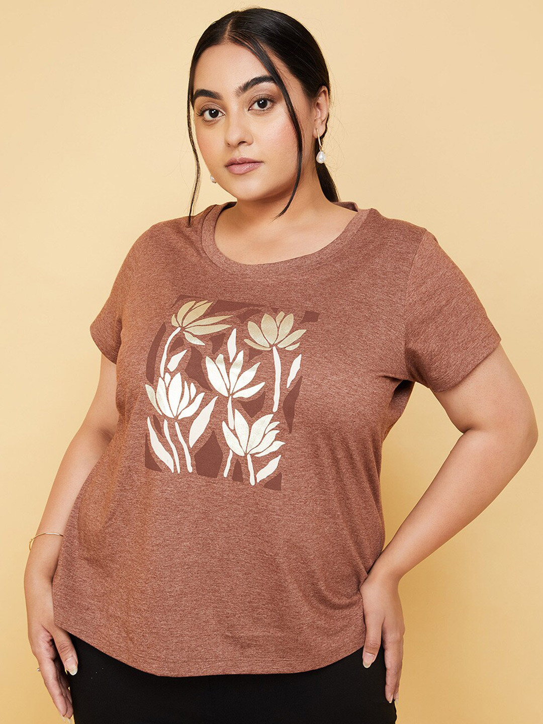 max Plus Size Floral Printed Pure Cotton T-shirt, Brown
max Plus Size Floral Printed Pure Cotton T-shirt, Brown