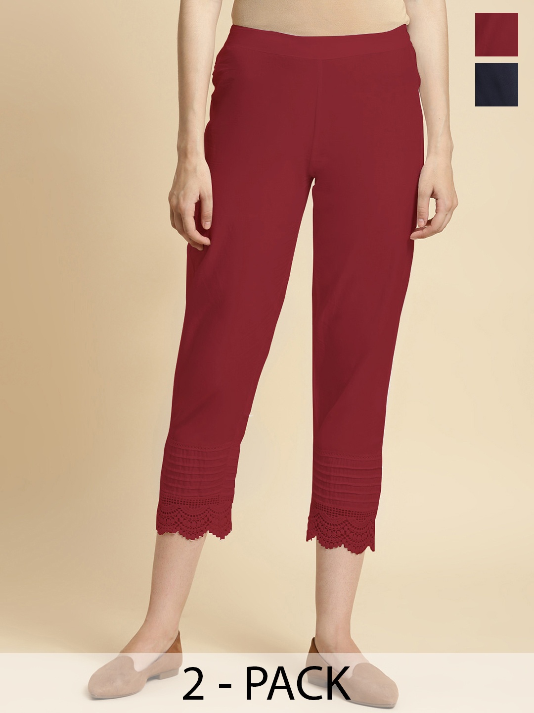 Rangita Women Pack of 2 Mid-Rise Cropped Pencil Slim Fit Cotton Trousers, Maroon
Rangita Women Pack of 2 Mid-Rise Cropped Pencil Slim Fit Cotton Trousers, Maroon