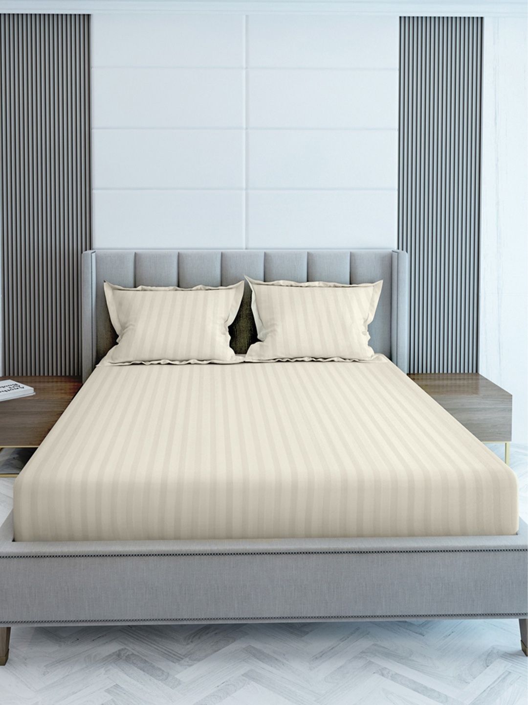 LABHAM Simple Living Grey Striped Cotton 210 TC King Bedsheet with 2 Pillow Covers
LABHAM Simple Living Grey Striped Cotton 210 TC King Bedsheet with 2 Pillow Covers