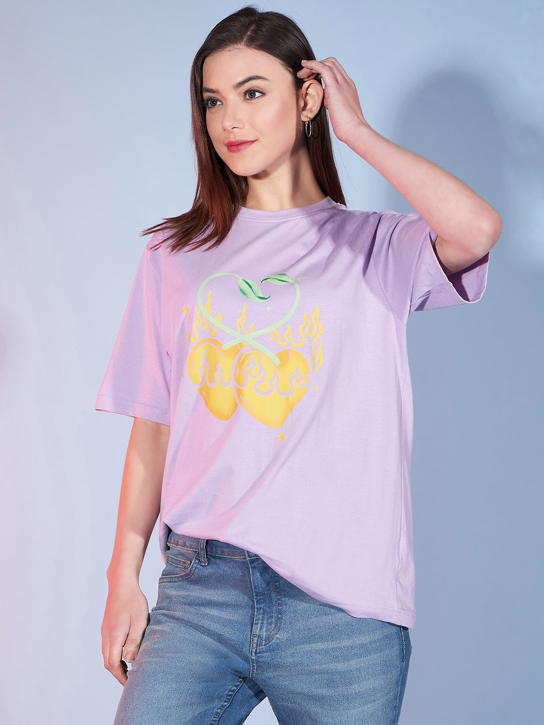 DressBerry Lavender Graphic Printed Drop-Shoulder Sleeves Pure Cotton Oversized T-shirt
DressBerry Lavender Graphic Printed Drop-Shoulder Sleeves Pure Cotton Oversized T-shirt