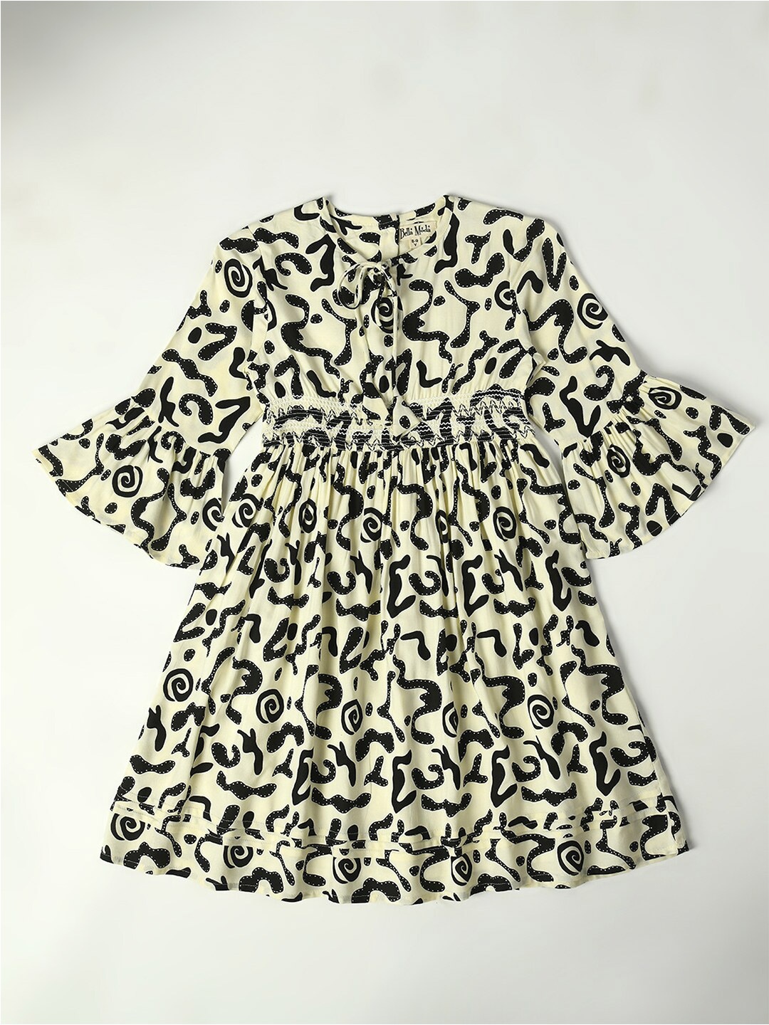 Bella Moda Girls Abstract Printed Tie-Up Neck Bell Sleeve Fit & Flare Cotton Casual Dress, Off white
Bella Moda Girls Abstract Printed Tie-Up Neck Bell Sleeve Fit & Flare Cotton Casual Dress, Off white