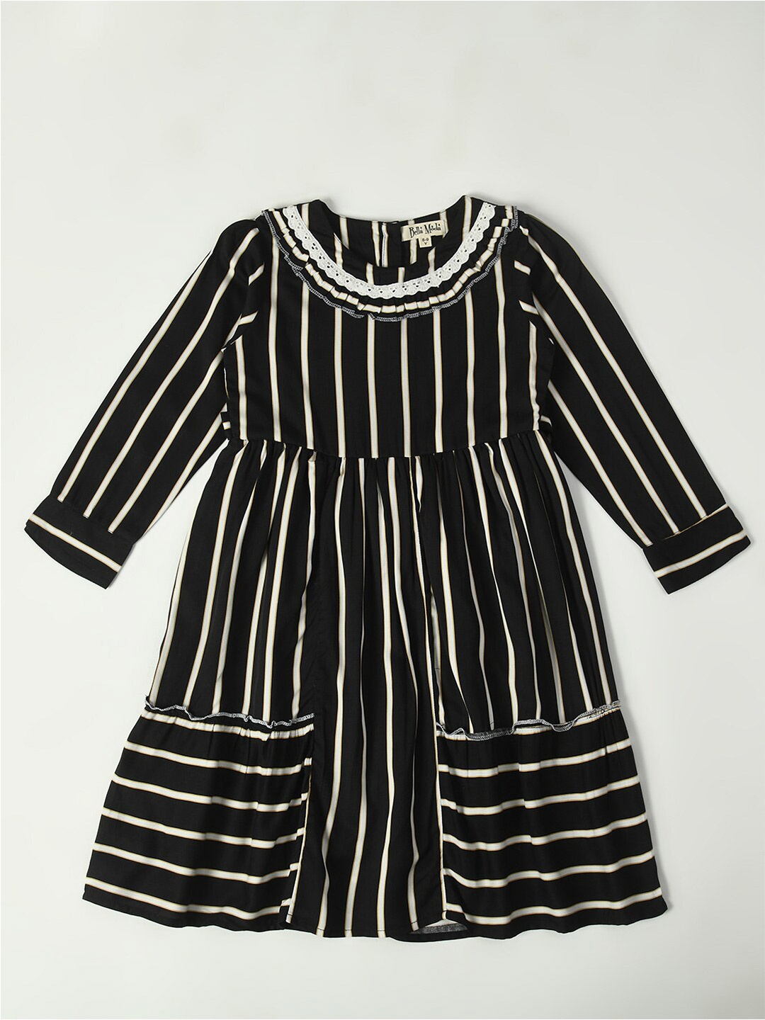 Bella Moda Girls Striped Fit and Flare Casual Dress, Black