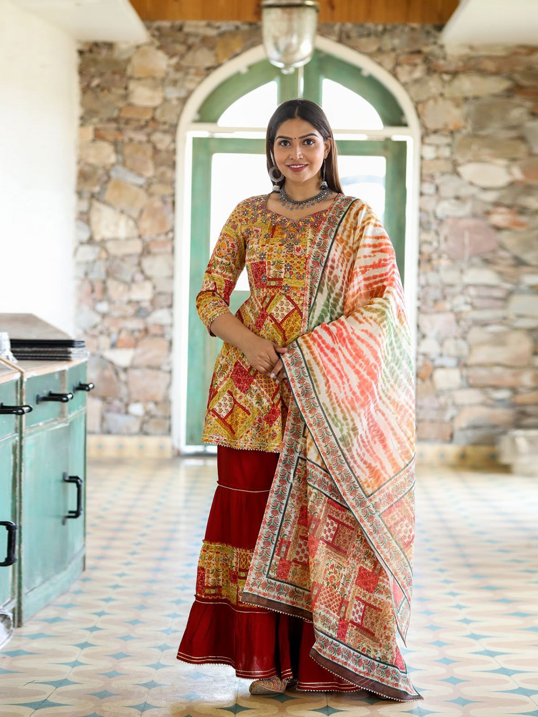 Chandbaali Ethnic Motifs Printed Regular Gotta Patti Kurta With Sharara & Dupatta, Yellow
Chandbaali Ethnic Motifs Printed Regular Gotta Patti Kurta With Sharara & Dupatta, Yellow