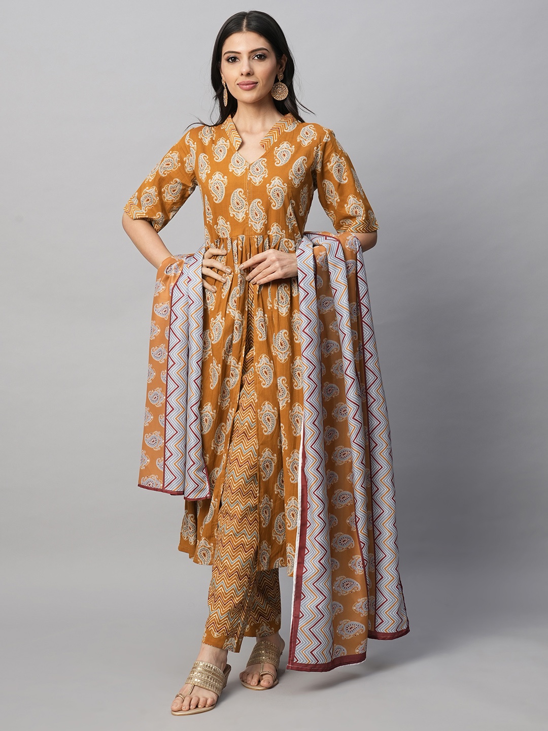 AMRUTVARSHA CREATION Ethnic Motifs Printed Thread Work Kurta with Trousers & Dupatta, Mustard
AMRUTVARSHA CREATION Ethnic Motifs Printed Thread Work Kurta with Trousers & Dupatta, Mustard