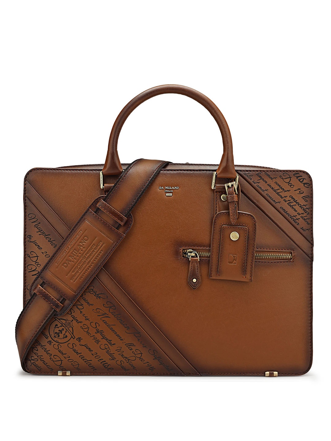 Da Milano Unisex Leather Laptop Bag, Brown
