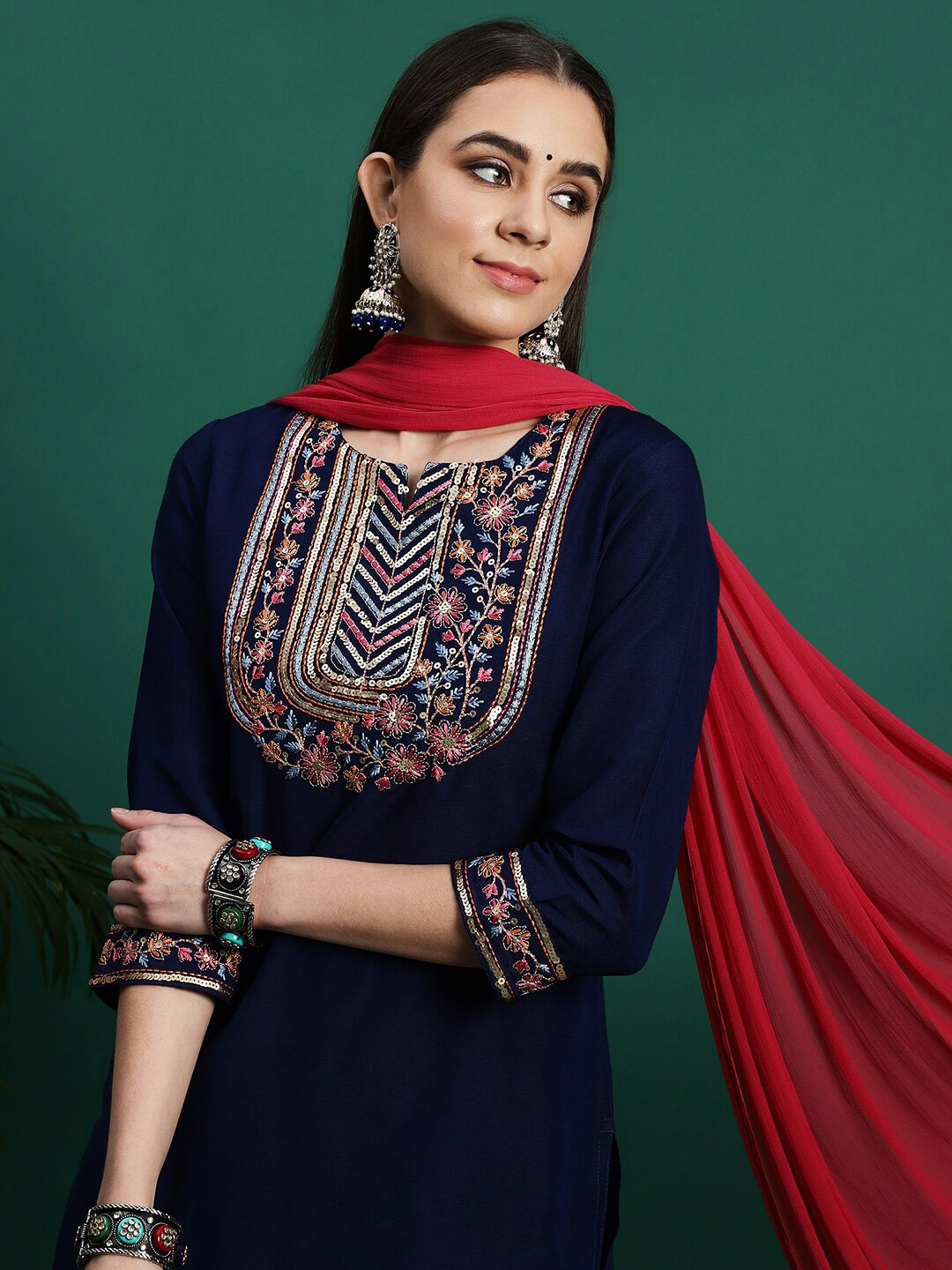 Sangria Yoke Design Embroidered Pure Cotton Straight Kurta With Trousers & Dupatta, Blue
Sangria Yoke Design Embroidered Pure Cotton Straight Kurta With Trousers & Dupatta, Blue