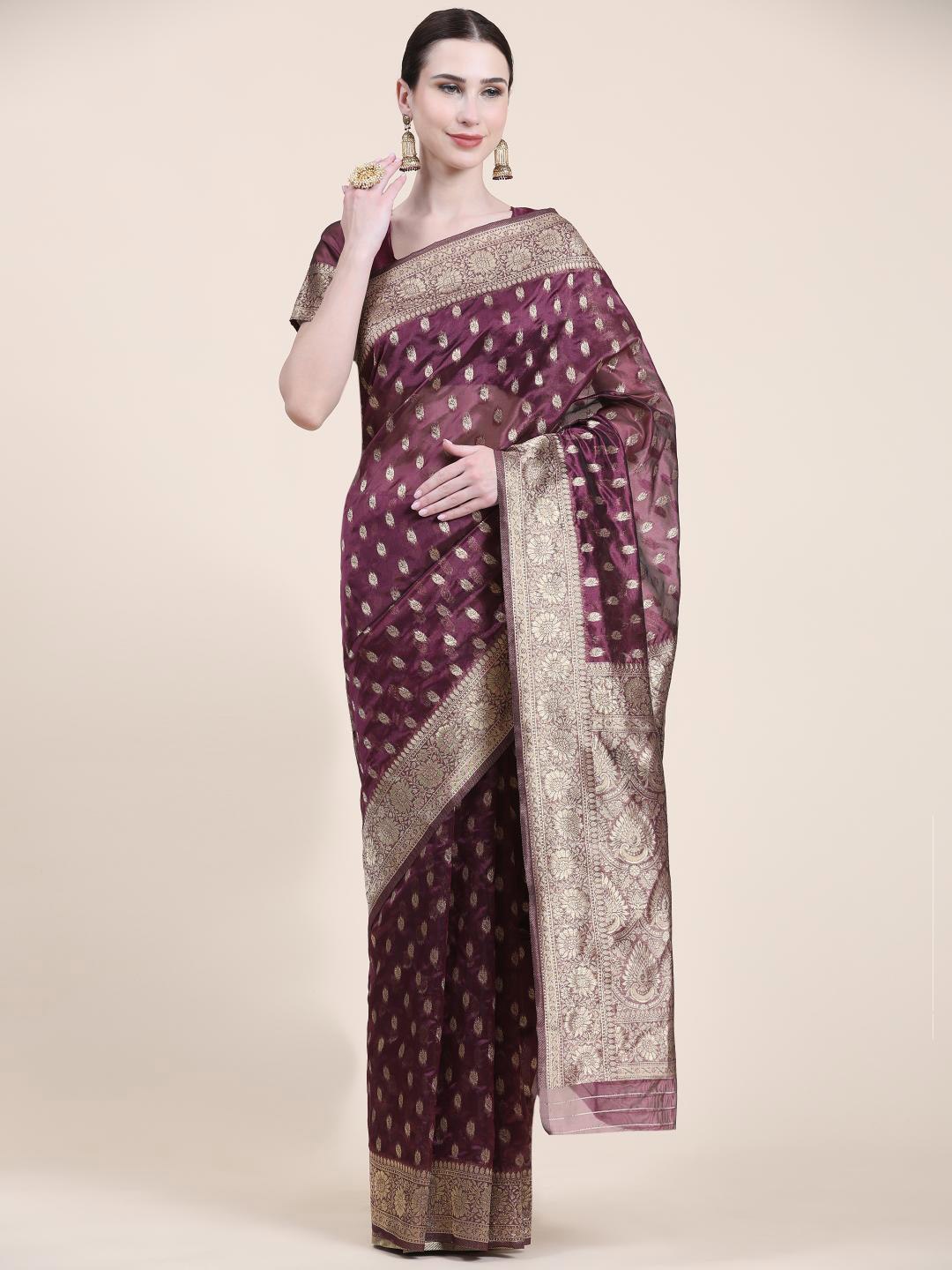 Rujave Woven Design Zari Banarasi Saree, Purple