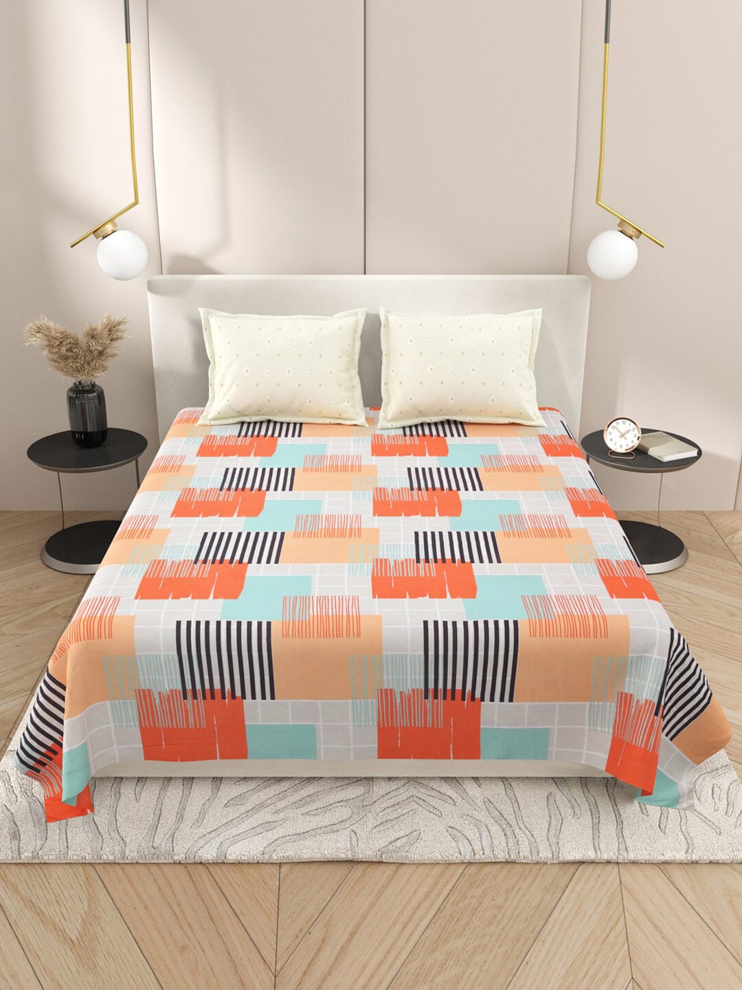 DREAM WEAVERZ Orange & Black Cotton 220 TC Super King Bedsheet with 2 Pillow Covers
DREAM WEAVERZ Orange & Black Cotton 220 TC Super King Bedsheet with 2 Pillow Covers
