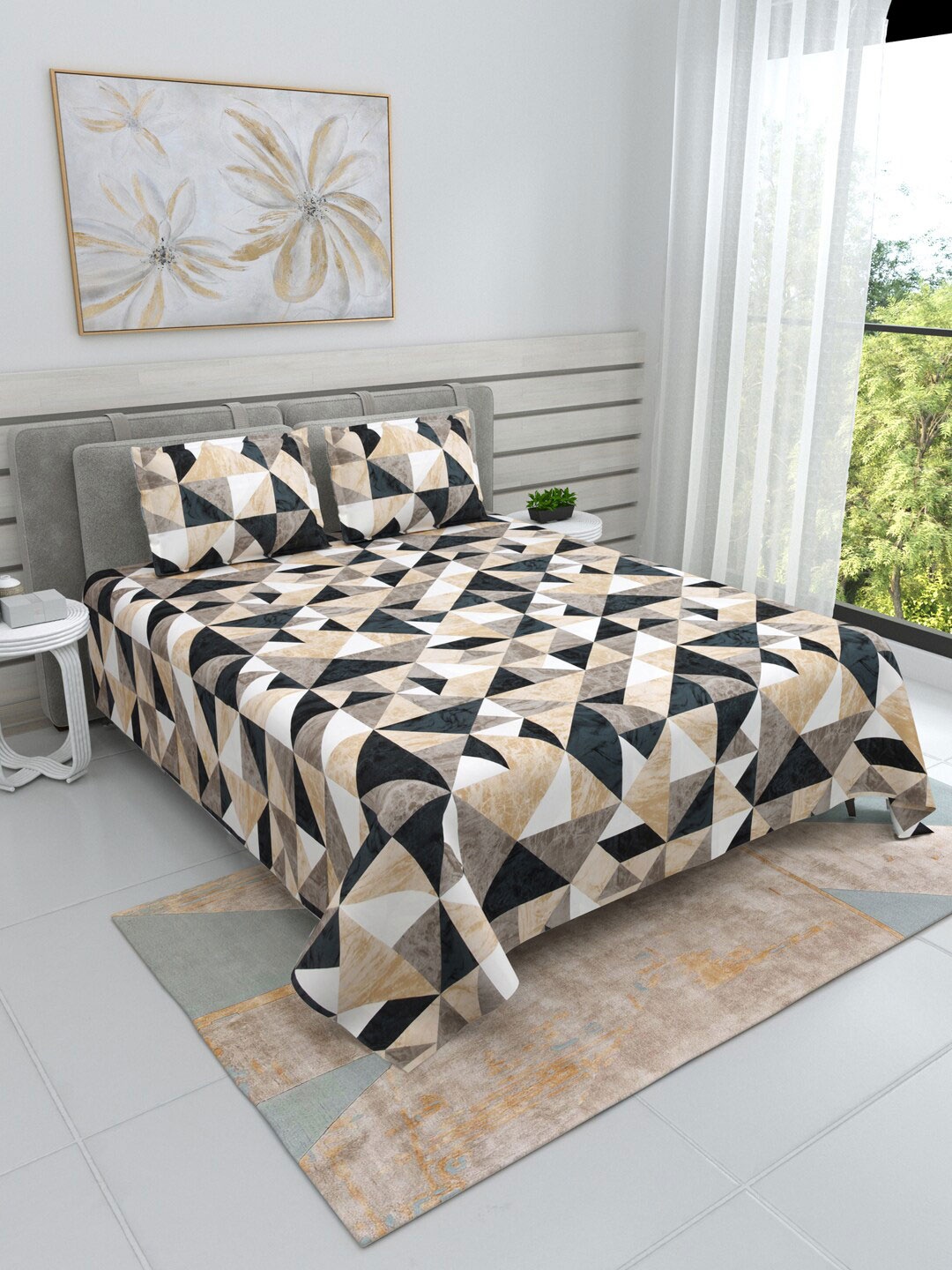 DREAM WEAVERZ White & Black Geometric Cotton 220 TC King Bedsheet with 2 Pillow Covers
DREAM WEAVERZ White & Black Geometric Cotton 220 TC King Bedsheet with 2 Pillow Covers