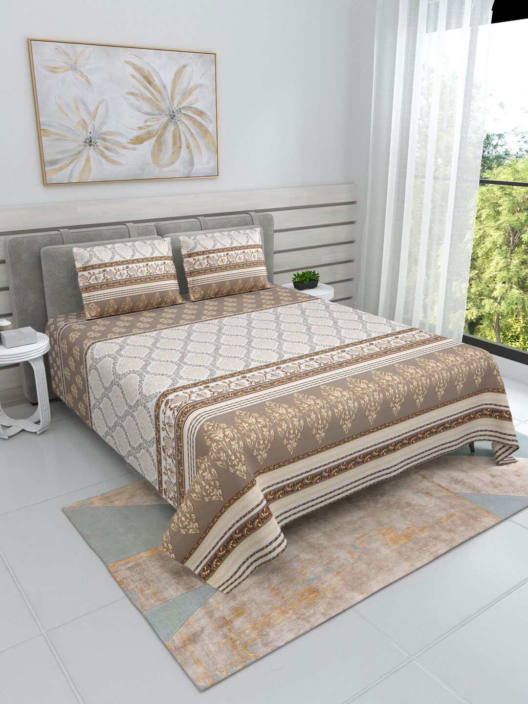 DREAM WEAVERZ Brown & White Floral Cotton 220 TC Super King Bedsheet With 2 Pillow Covers
DREAM WEAVERZ Brown & White Floral Cotton 220 TC Super King Bedsheet With 2 Pillow Covers