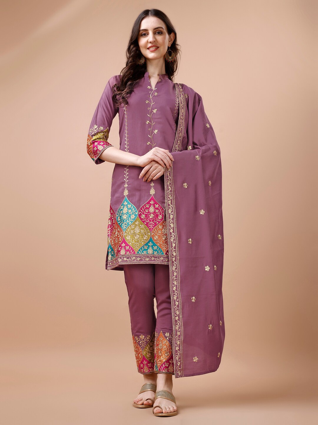 KALINI Ethnic Motifs Embroidered Thread Work Straight Kurta & Trousers With Dupatta, Purple
KALINI Ethnic Motifs Embroidered Thread Work Straight Kurta & Trousers With Dupatta, Purple