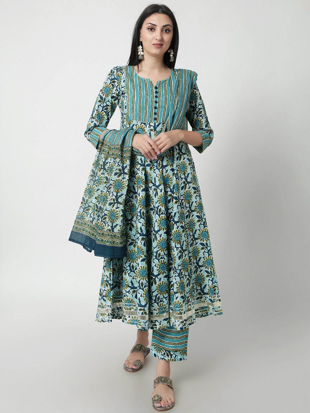 KALINI Floral Printed Gotta Patti Pure Cotton Anarkali Kurta with Palazzos & Dupatta, Blue
KALINI Floral Printed Gotta Patti Pure Cotton Anarkali Kurta with Palazzos & Dupatta, Blue